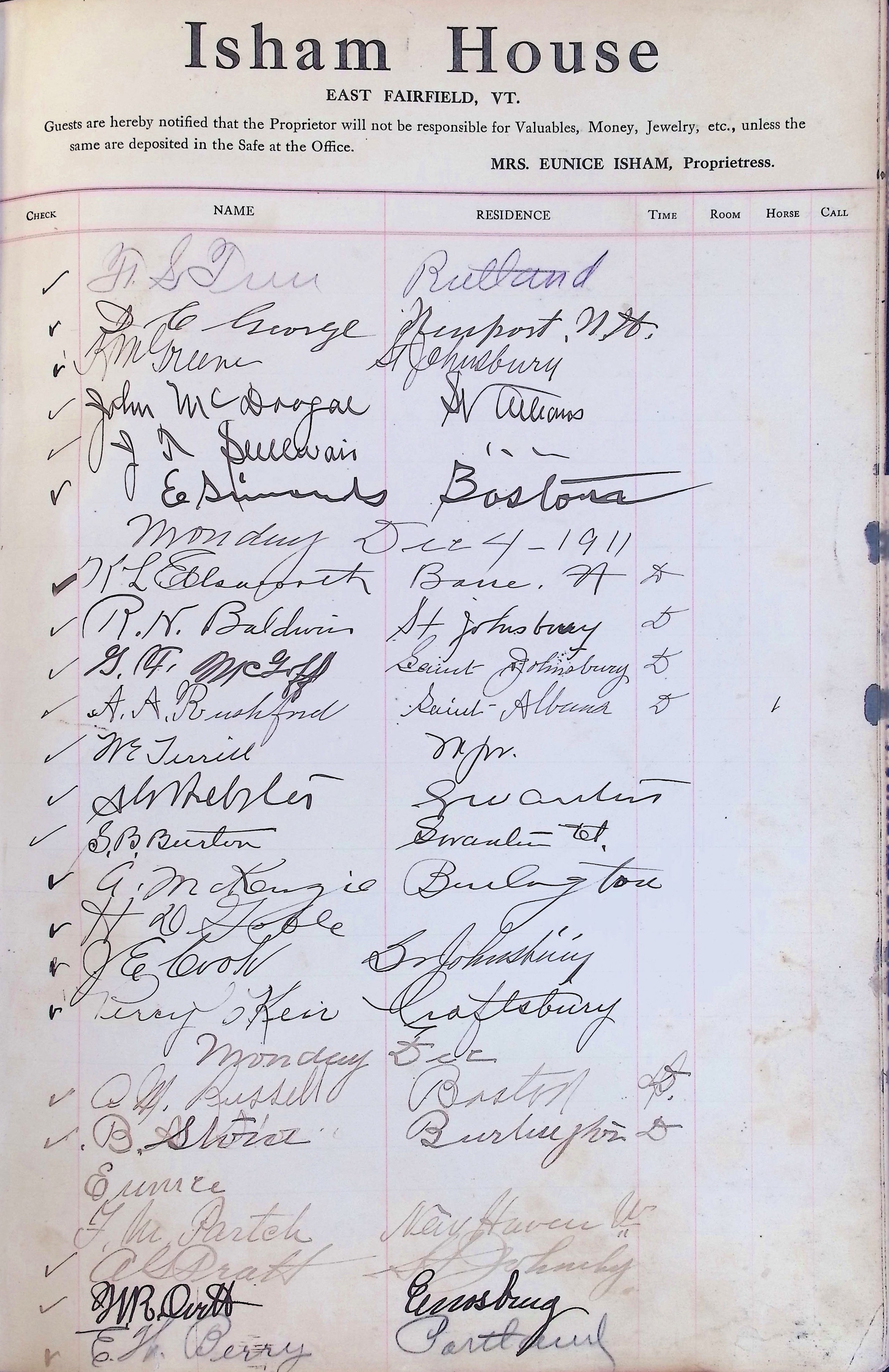 Isham Hotel register Vol. 4, Page 119