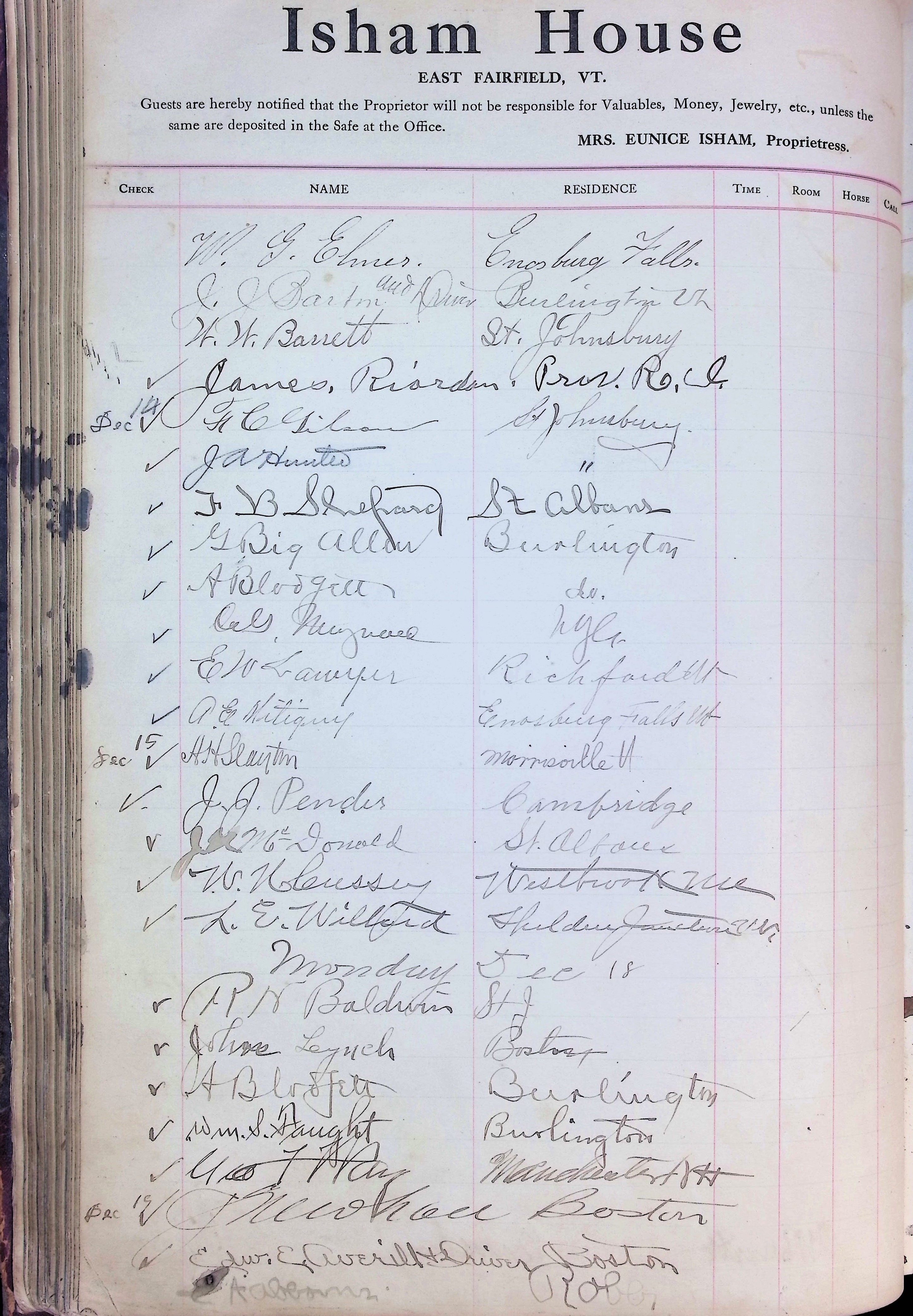 Isham Hotel register Vol. 4, Page 120