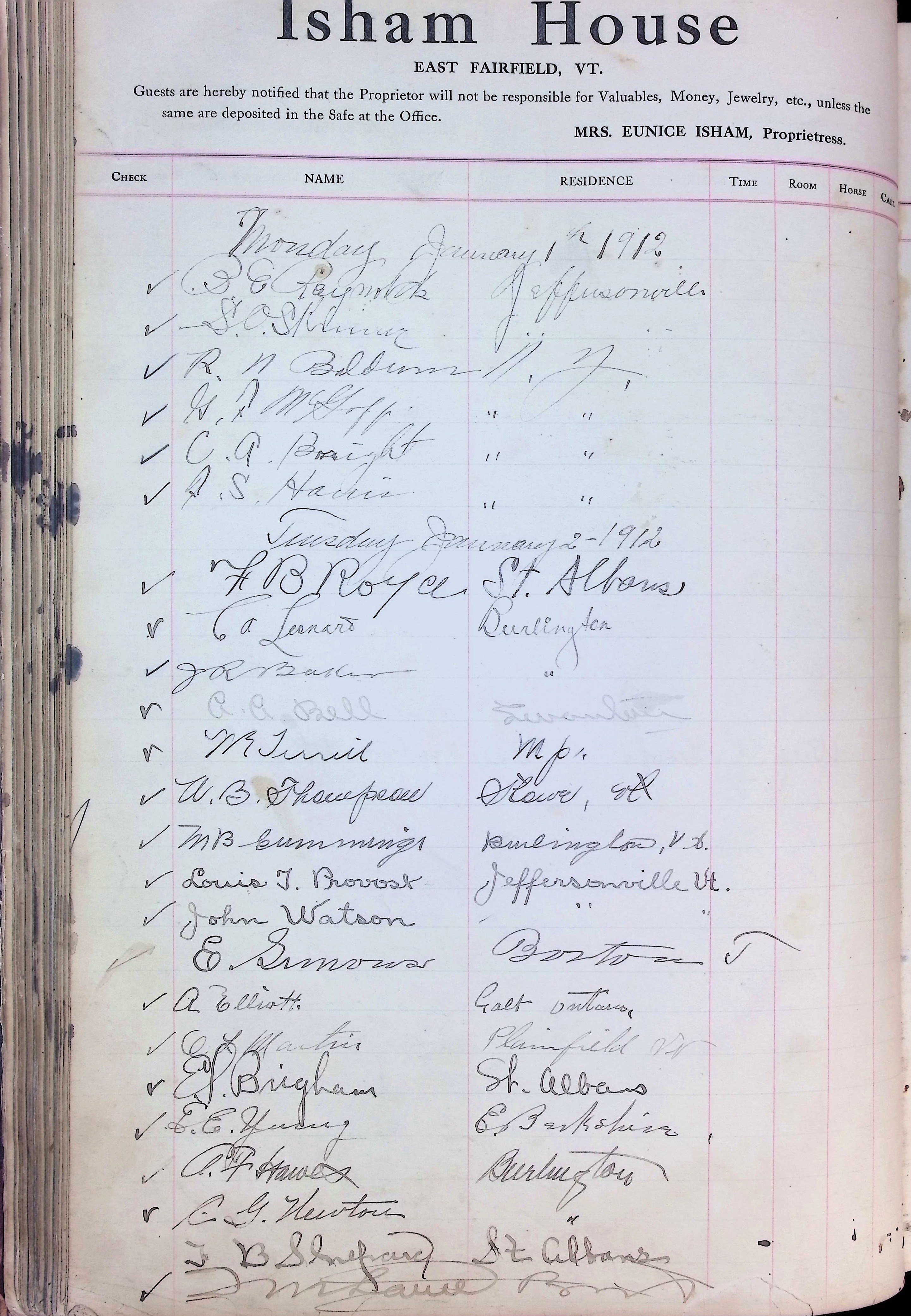 Isham Hotel register Vol. 4, Page 122