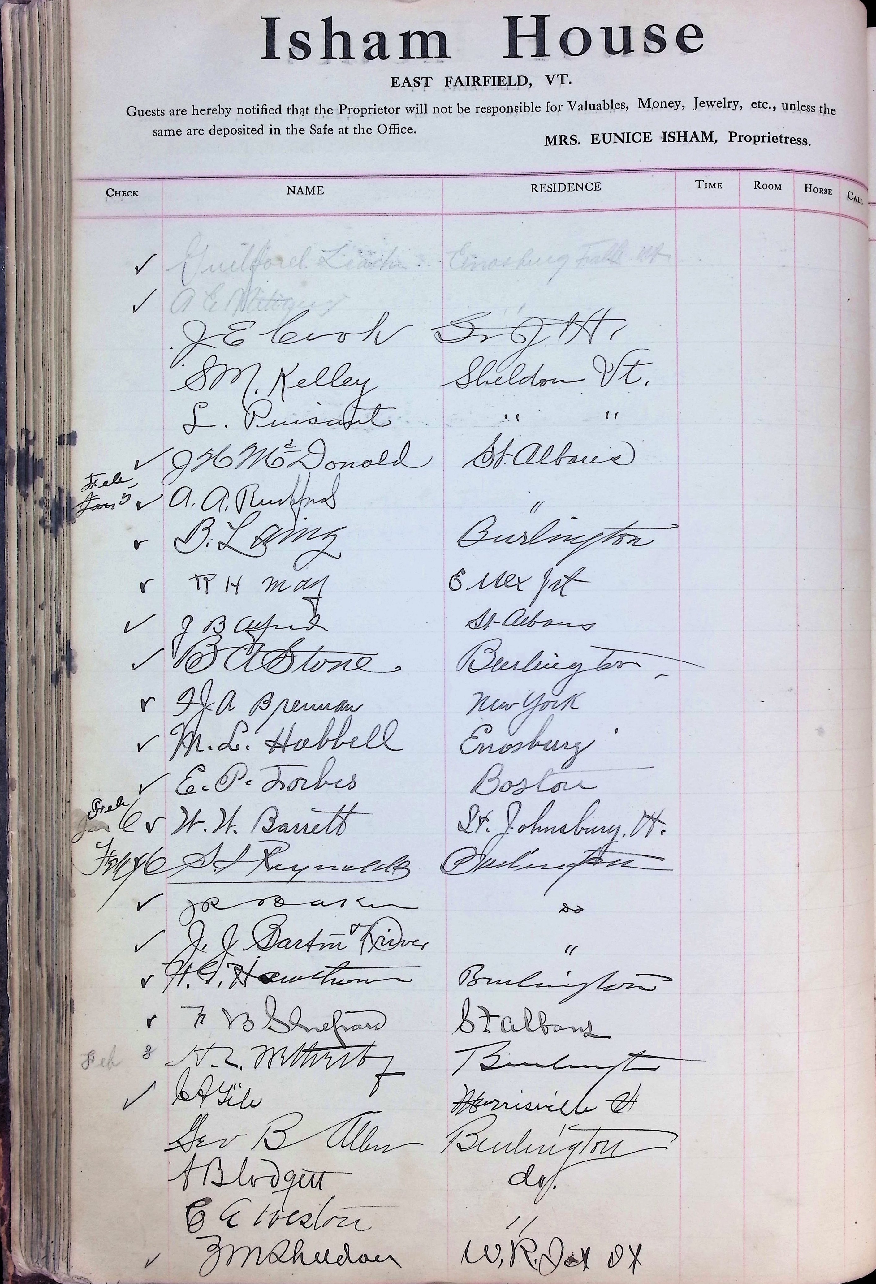 Isham Hotel register Vol. 4, Page 126