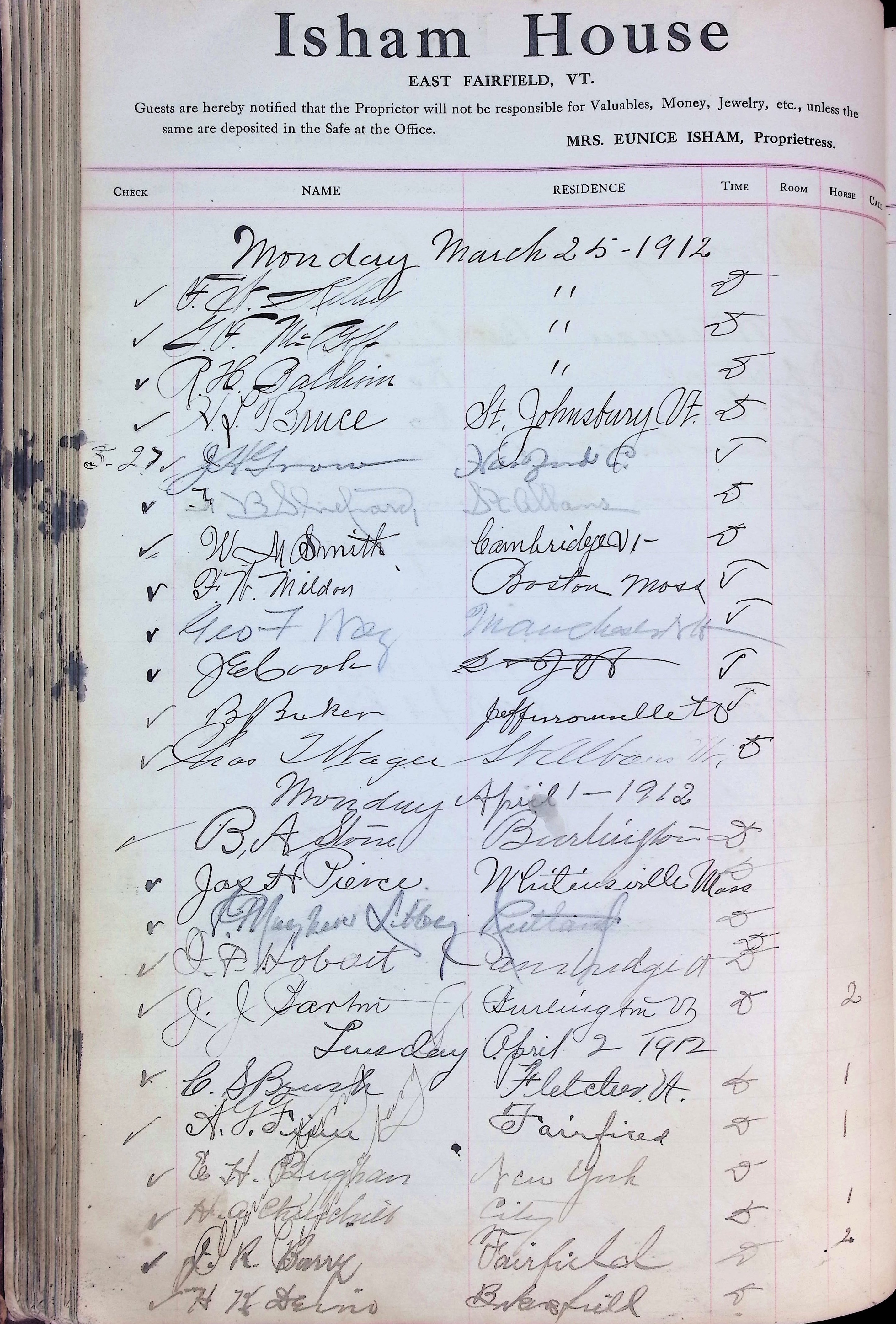 Isham Hotel register Vol. 4, Page 132