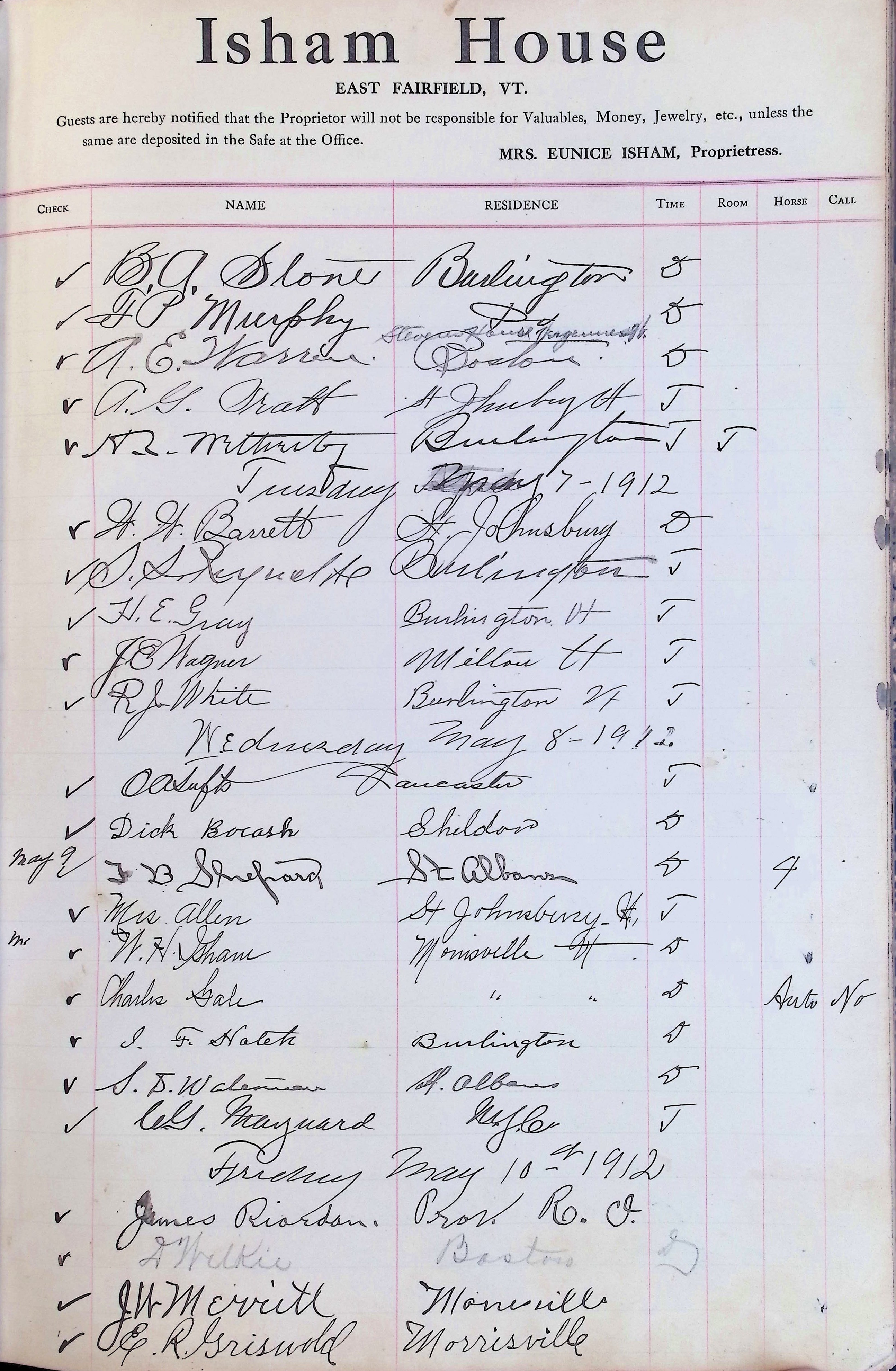 Isham Hotel register Vol. 4, Page 136