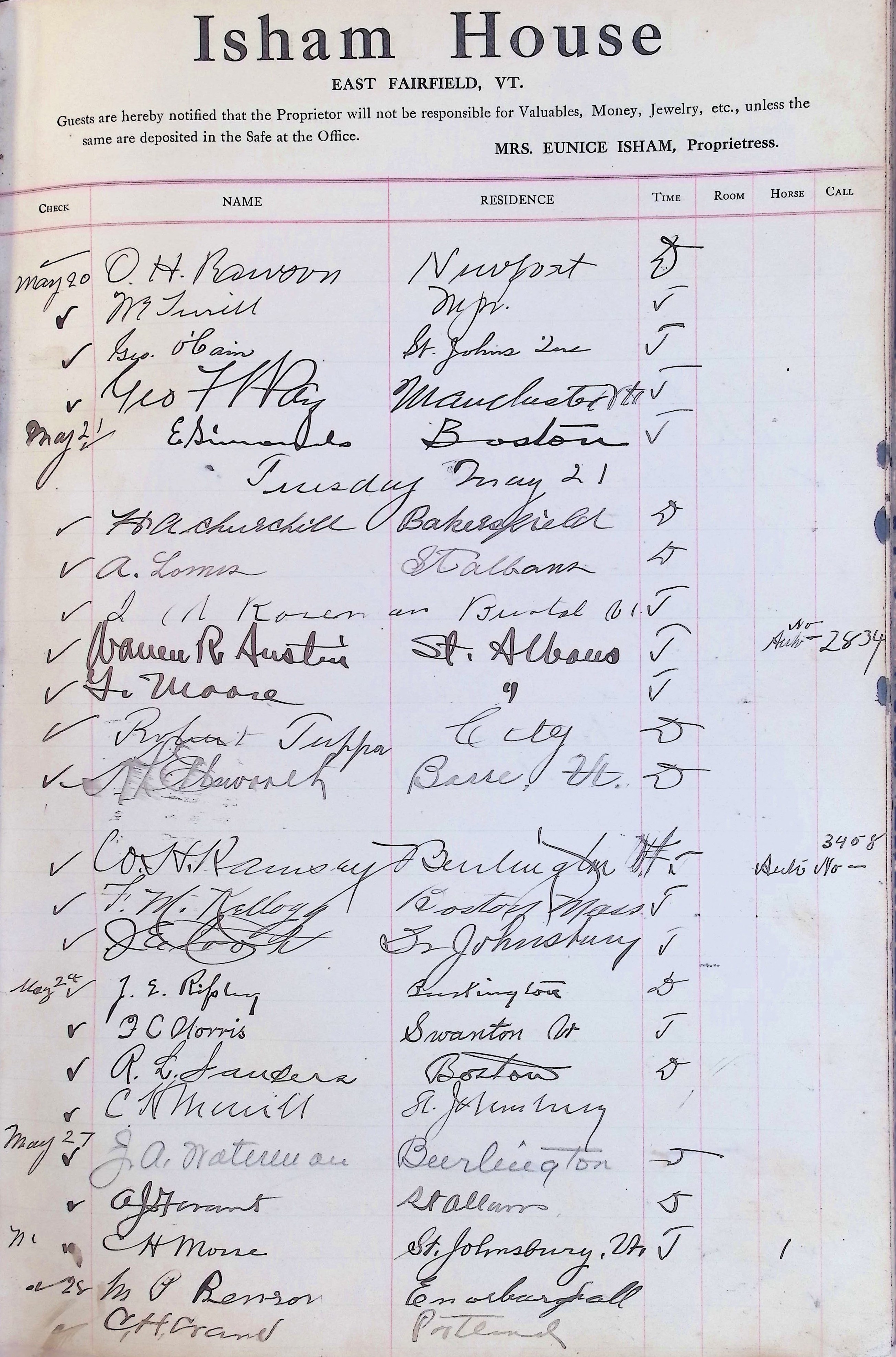 Isham Hotel register Vol. 4, Page 138