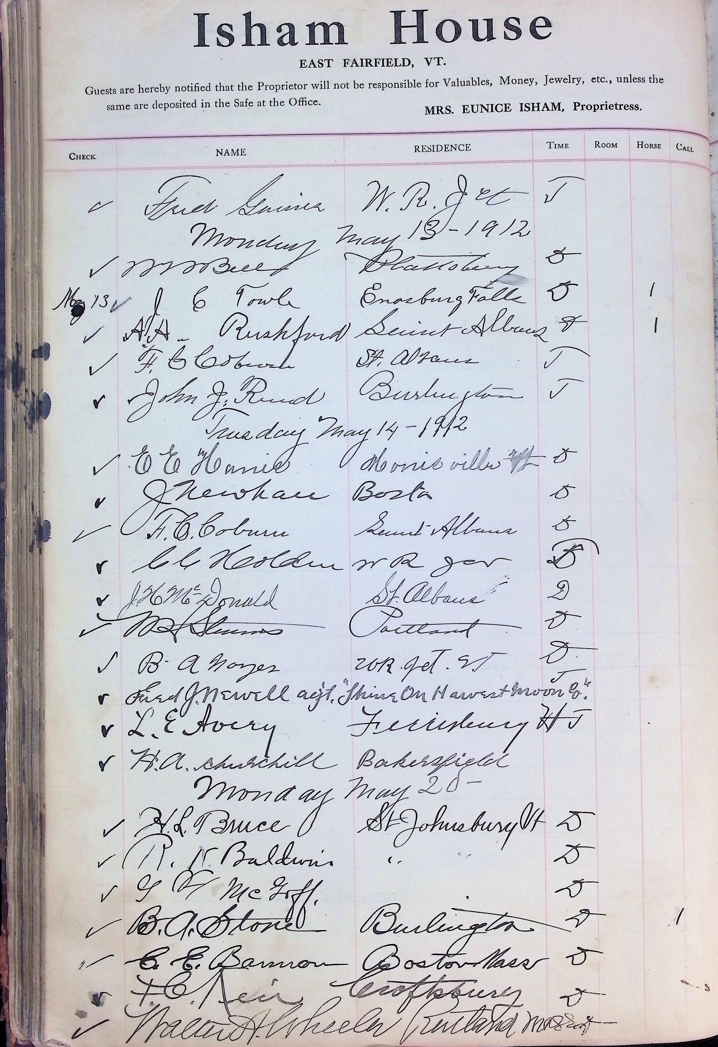 Isham Hotel register Vol. 4, Page 139
