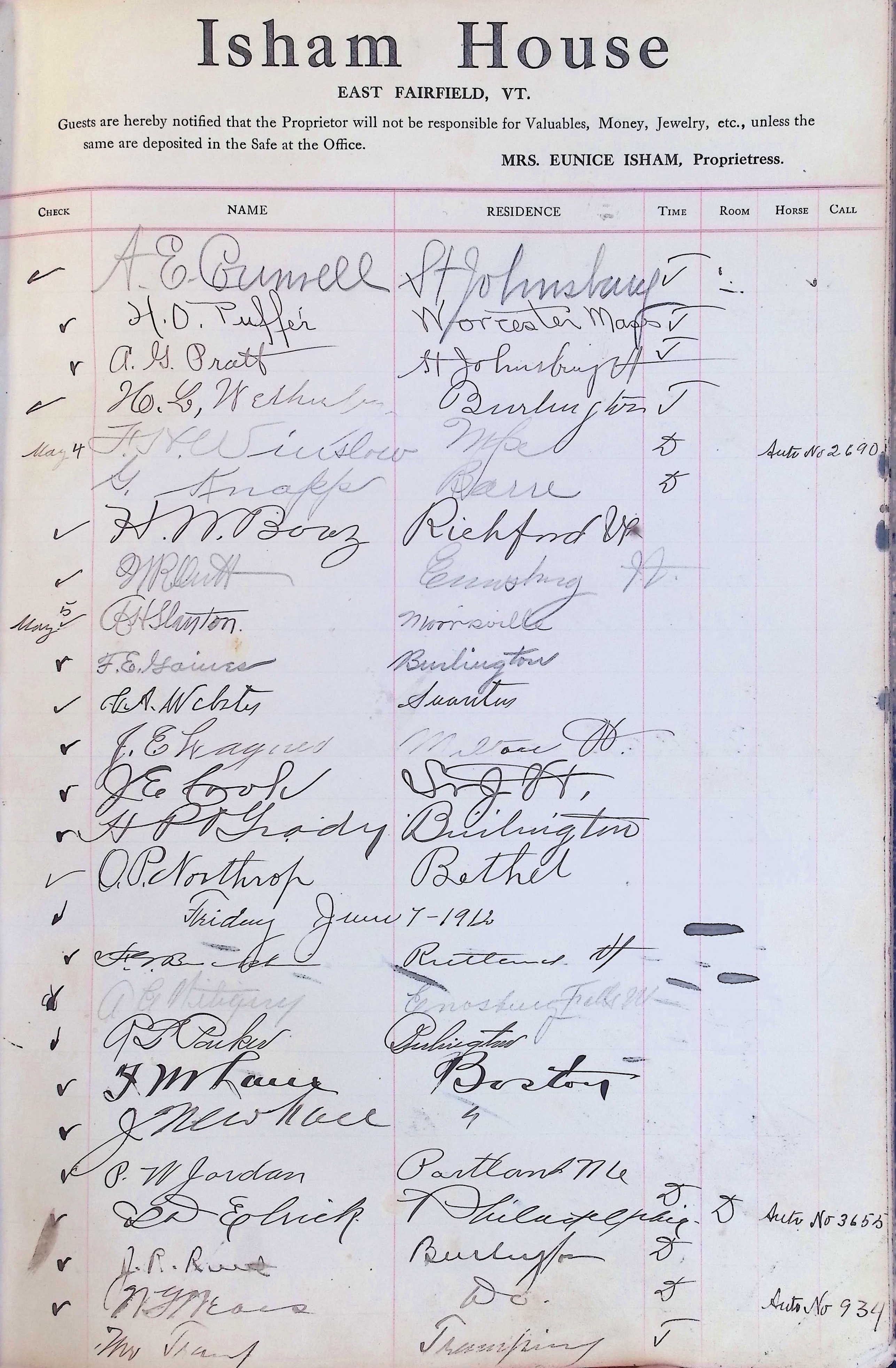 Isham Hotel register Vol. 4, Page 140