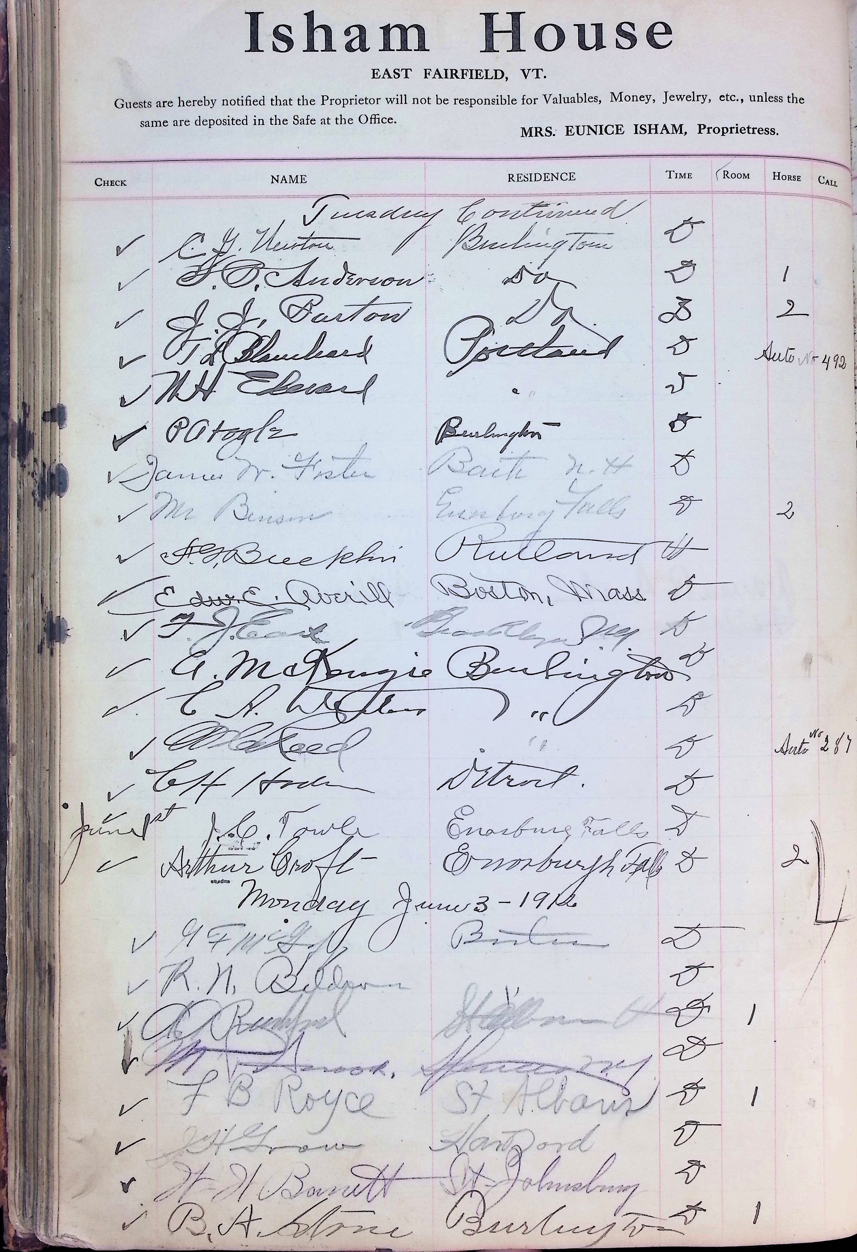 Isham Hotel register Vol. 4, Page 141