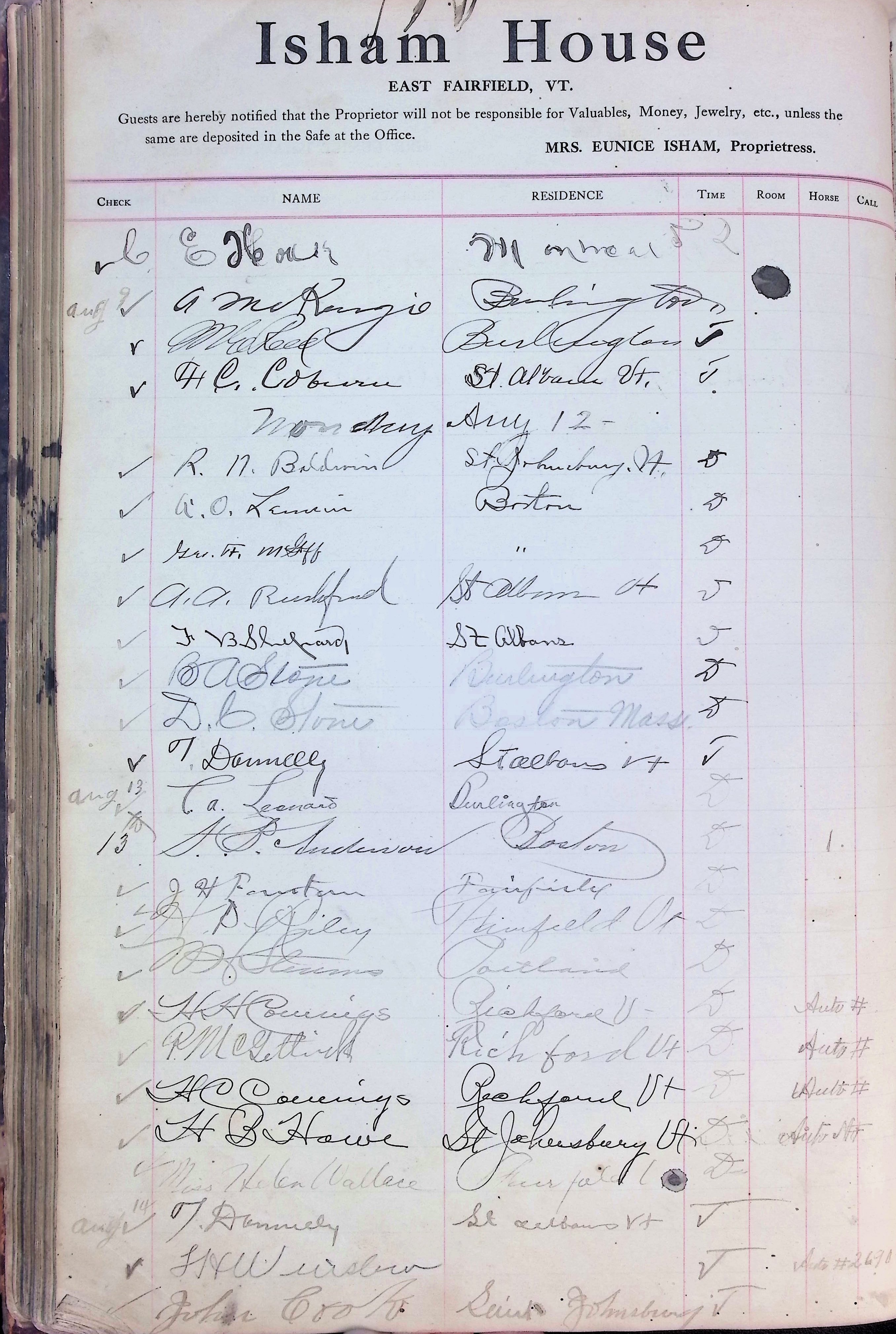 Isham Hotel register Vol. 4, Page 149