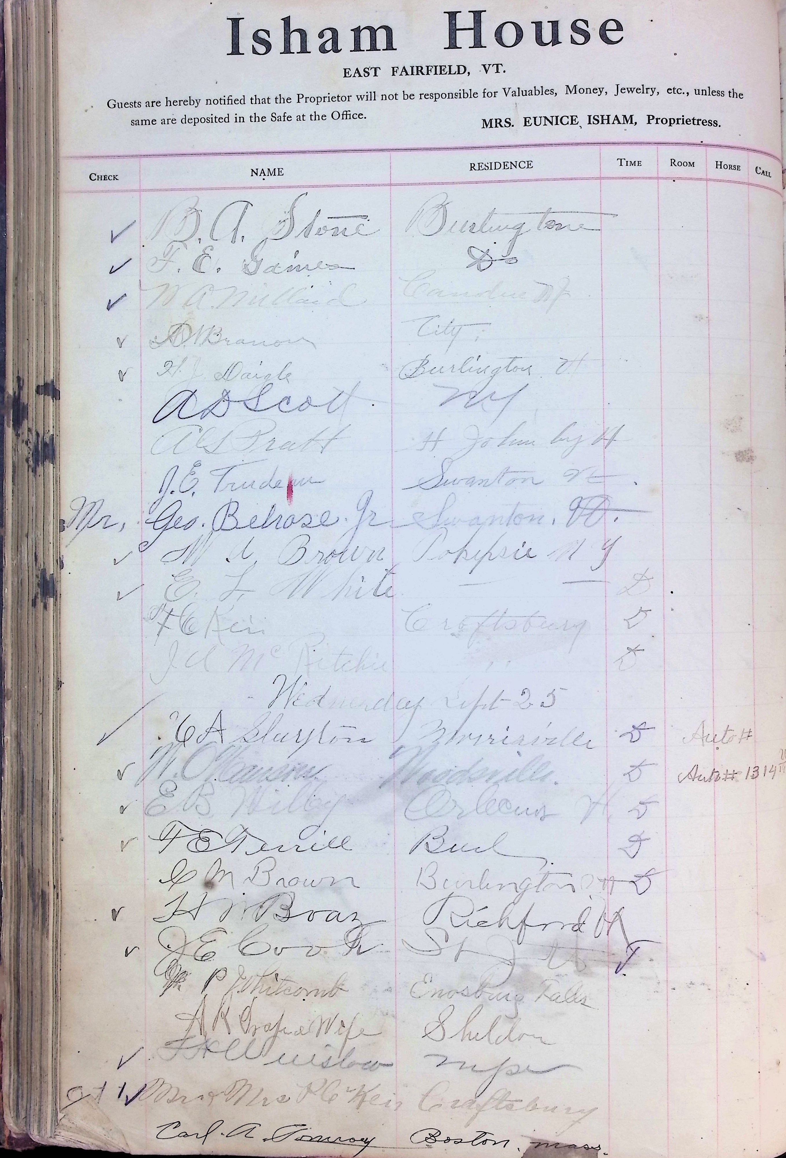 Isham Hotel register Vol. 4, Page 155