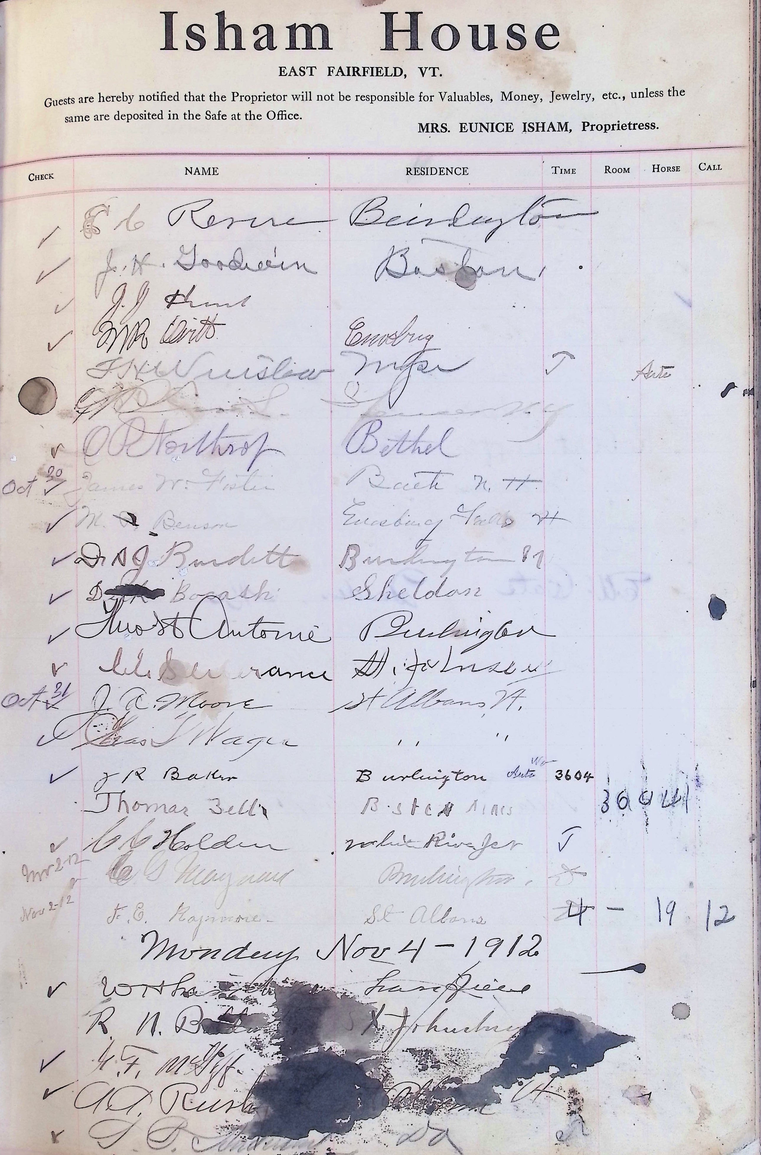 Isham Hotel register Vol. 4, Page 158