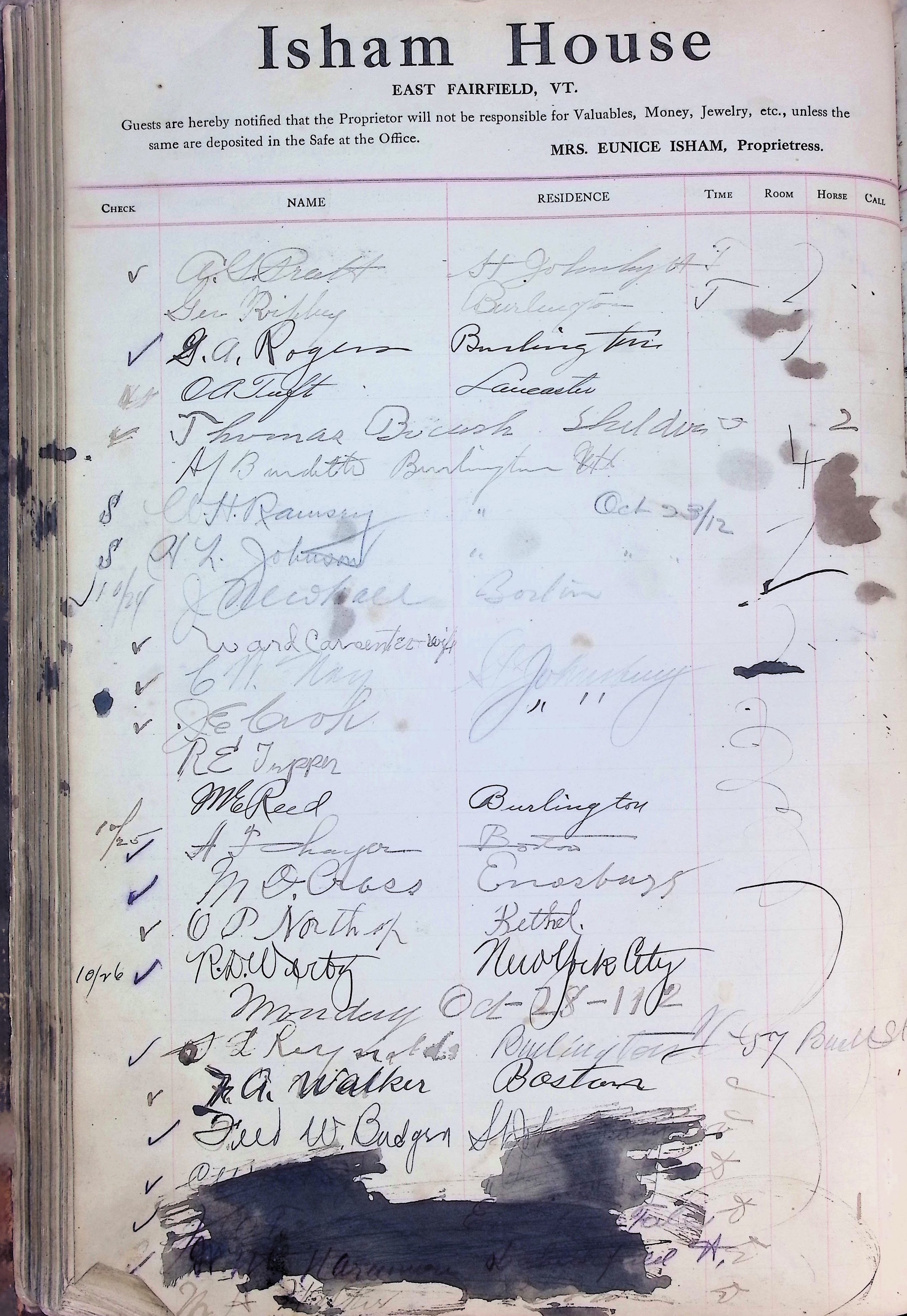 Isham Hotel register Vol. 4, Page 159