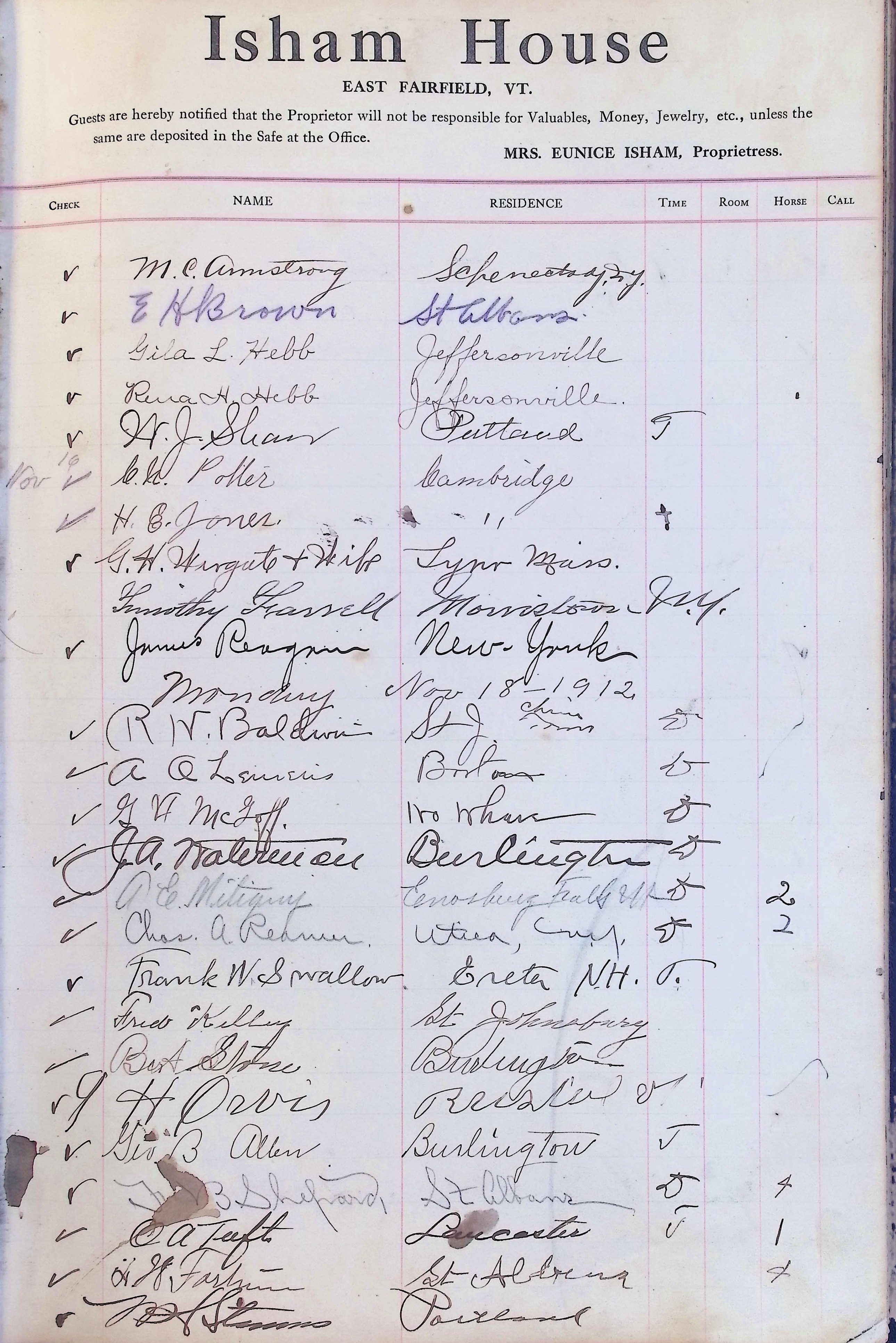 Isham Hotel register Vol. 4, Page 160