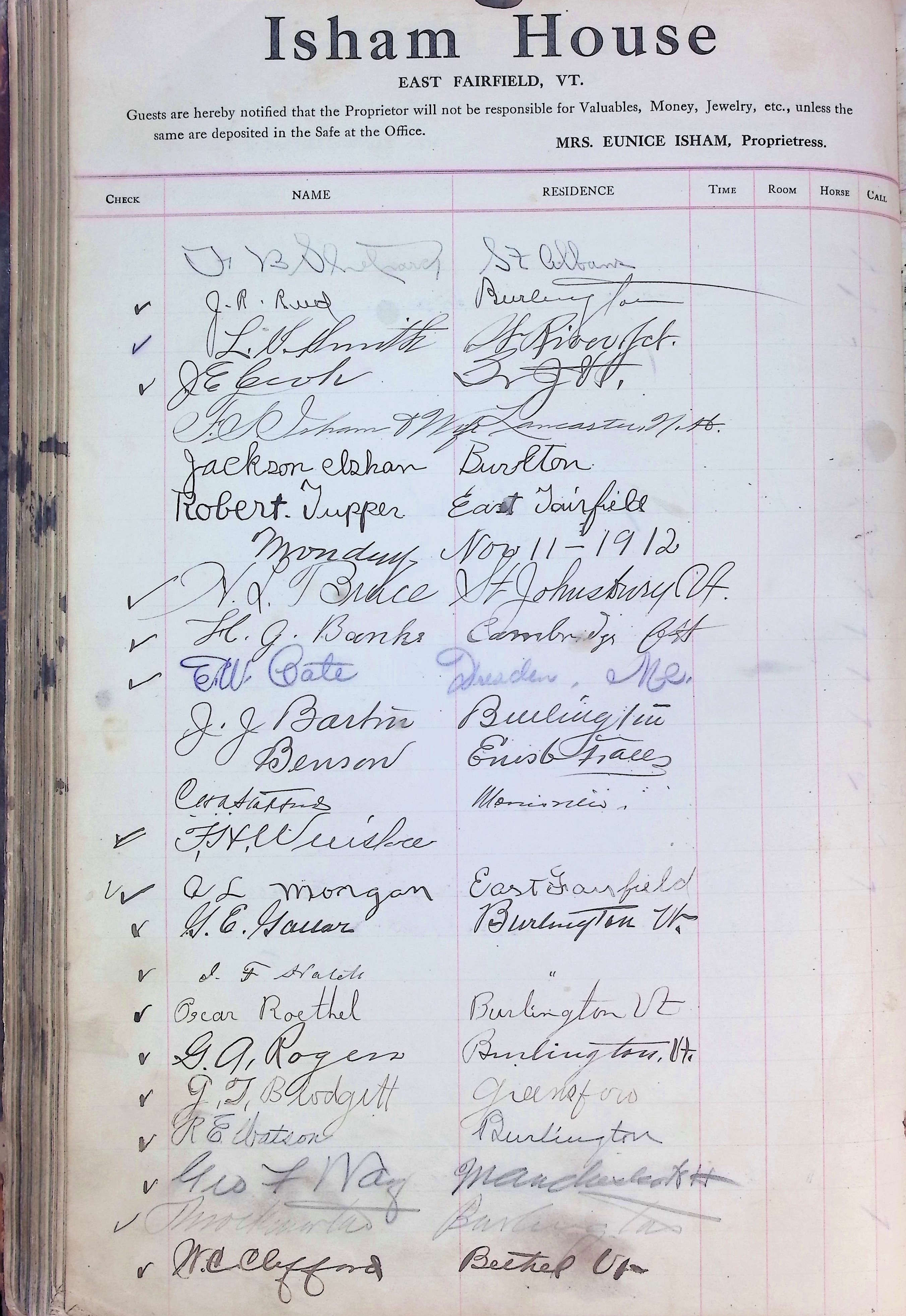 Isham Hotel register Vol. 4, Page 161