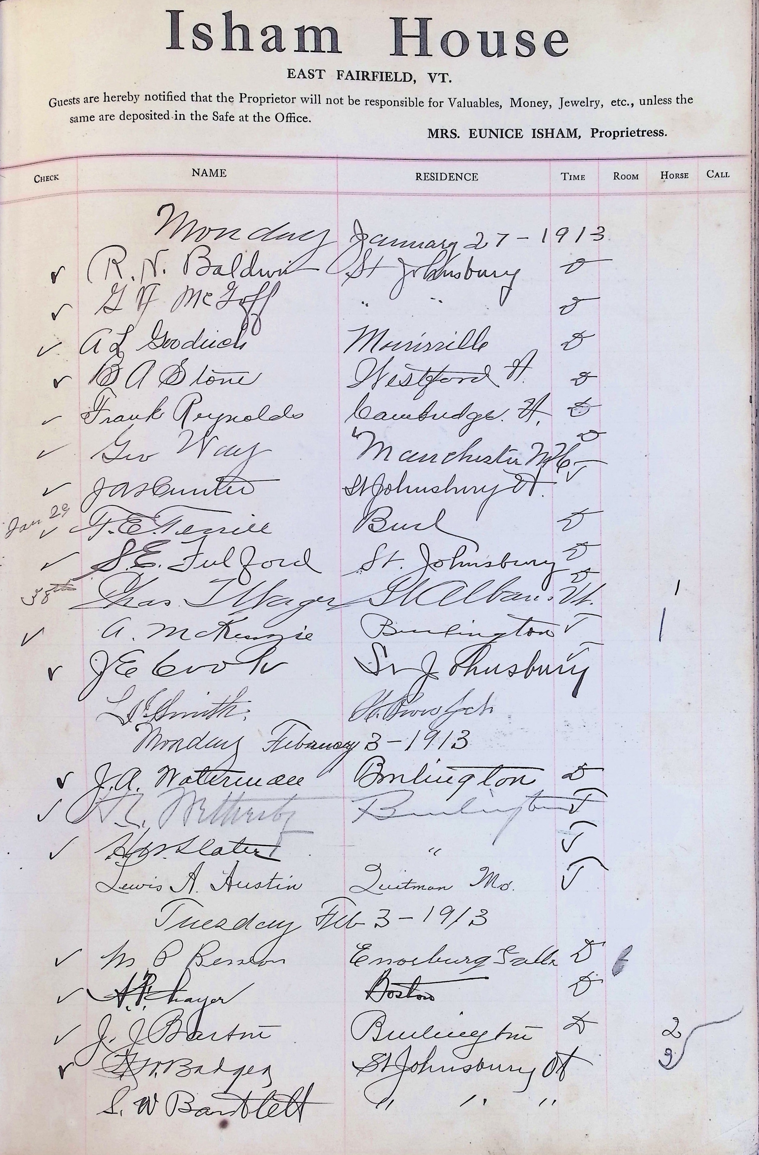 Isham Hotel register Vol. 4, Page 168
