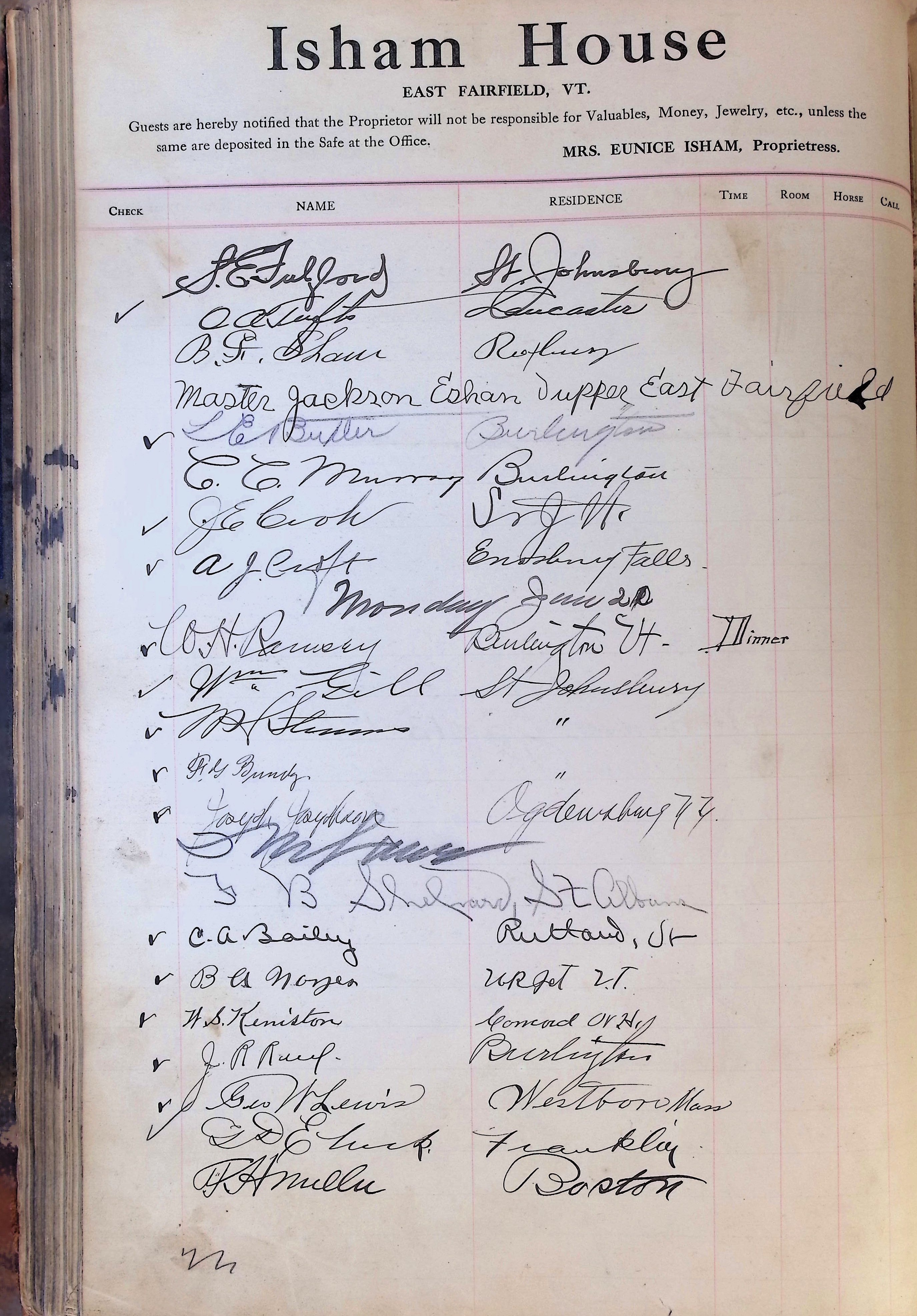 Isham Hotel register Vol. 4, Page 169