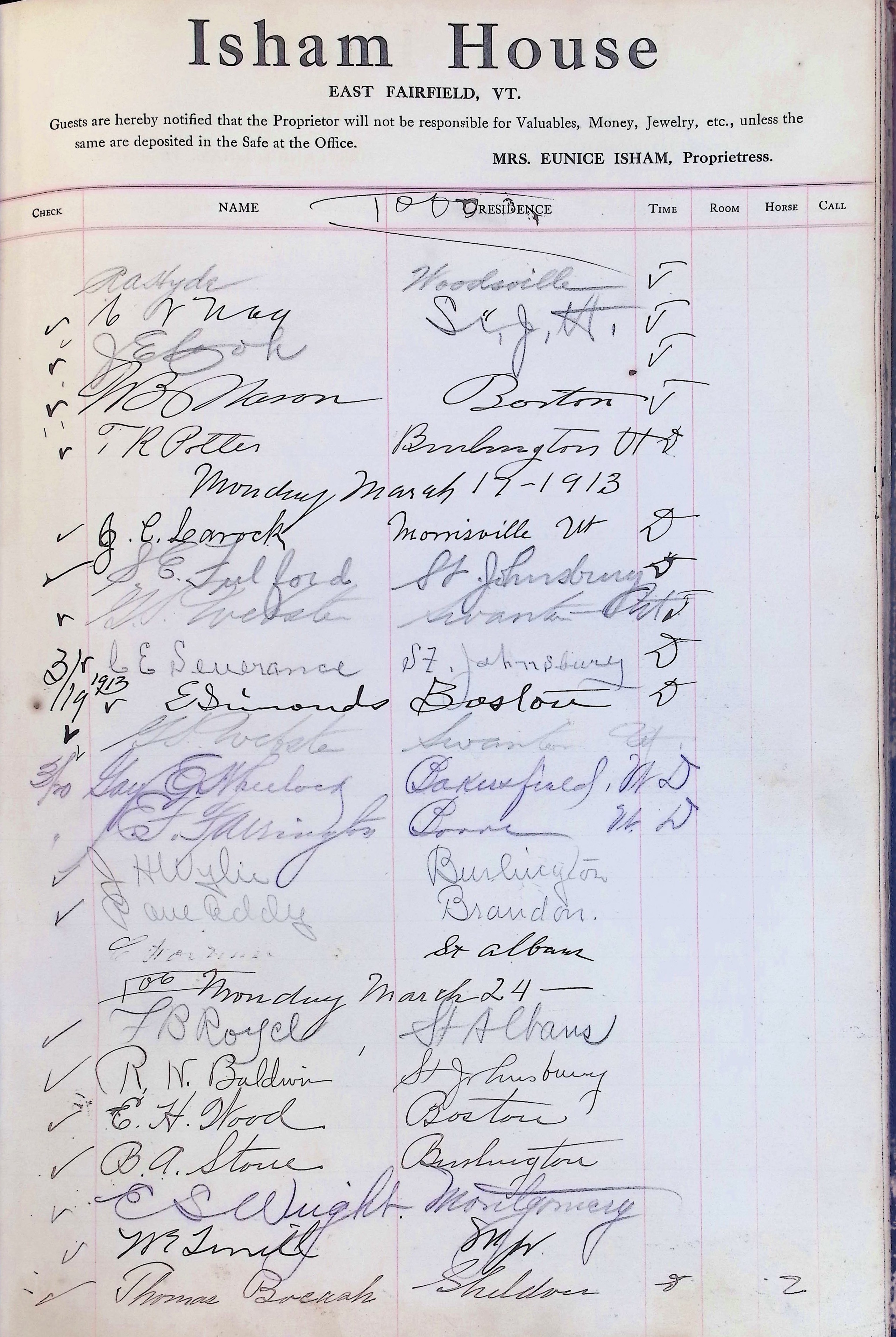 Isham Hotel register Vol. 4, Page 174