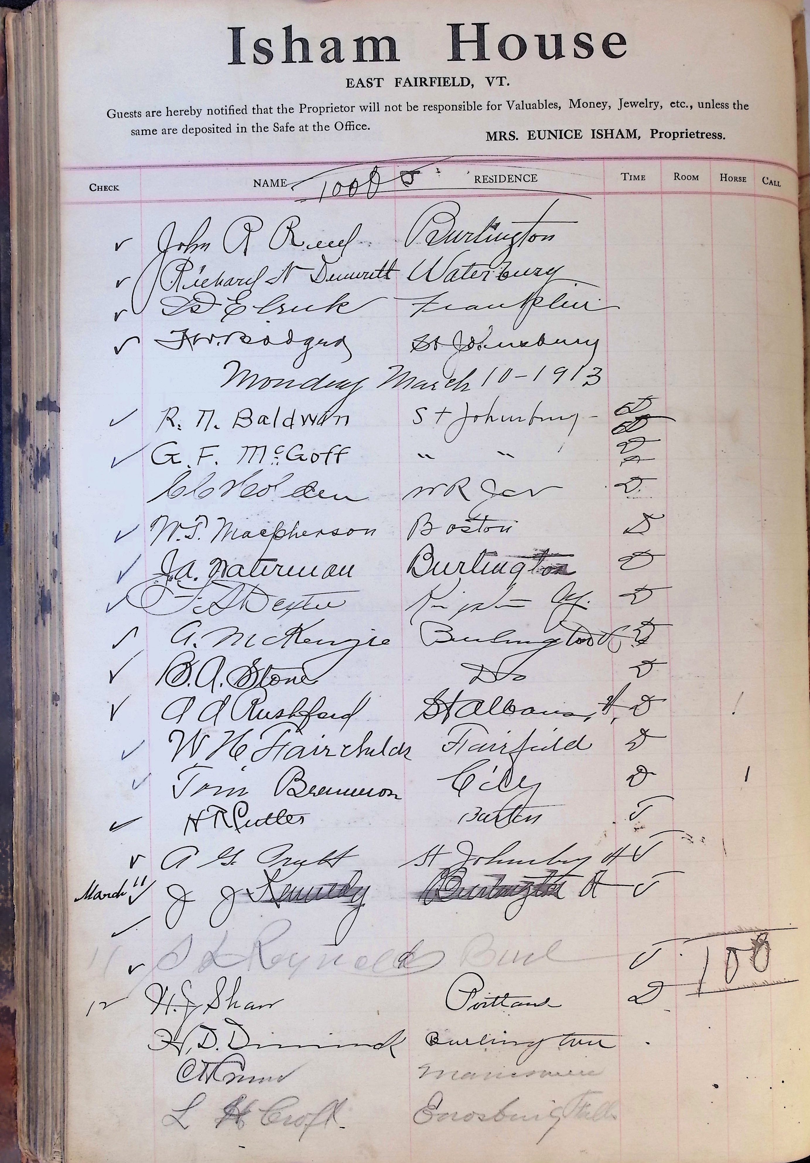 Isham Hotel register Vol. 4, Page 175