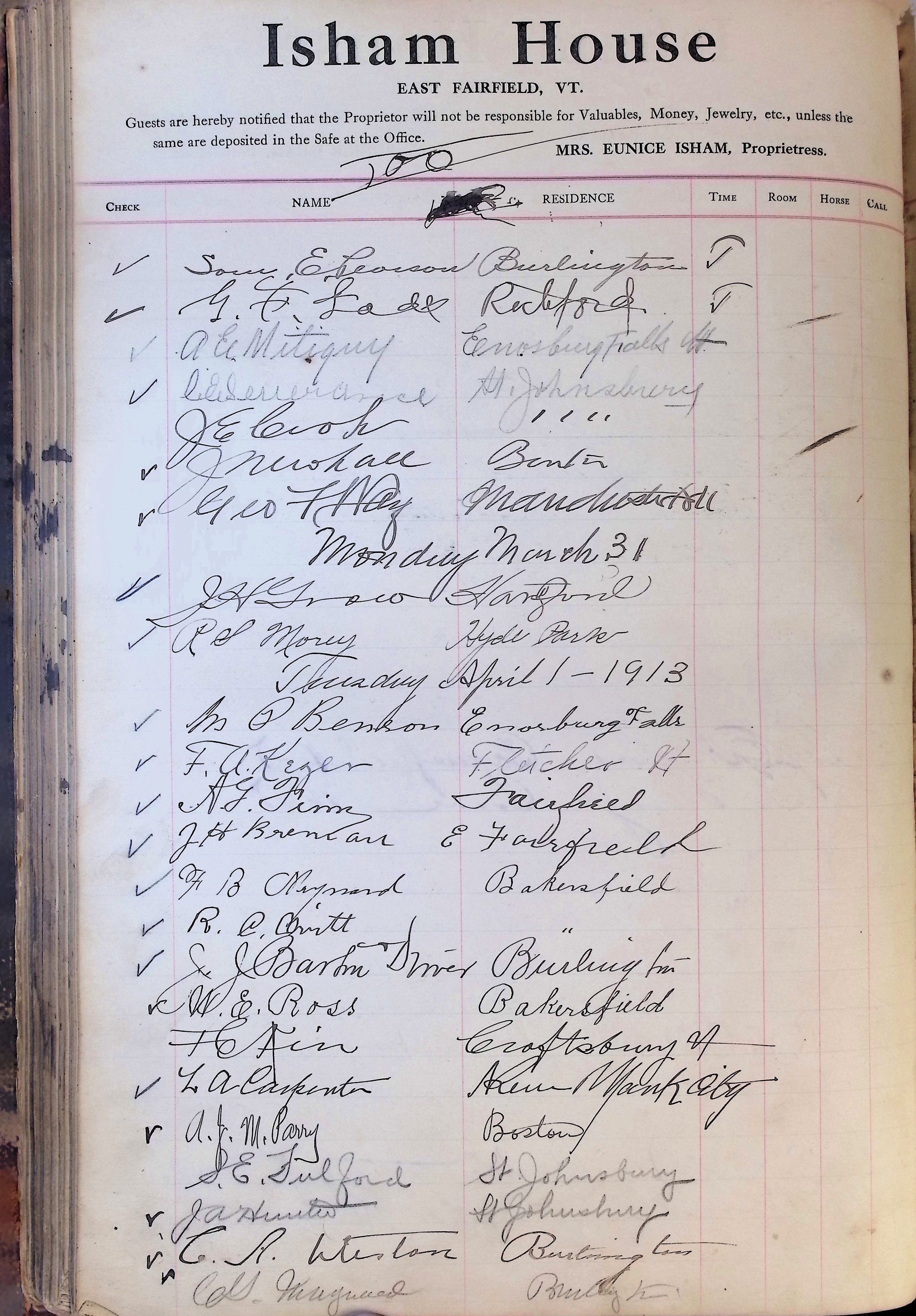 Isham Hotel register Vol. 4, Page 177