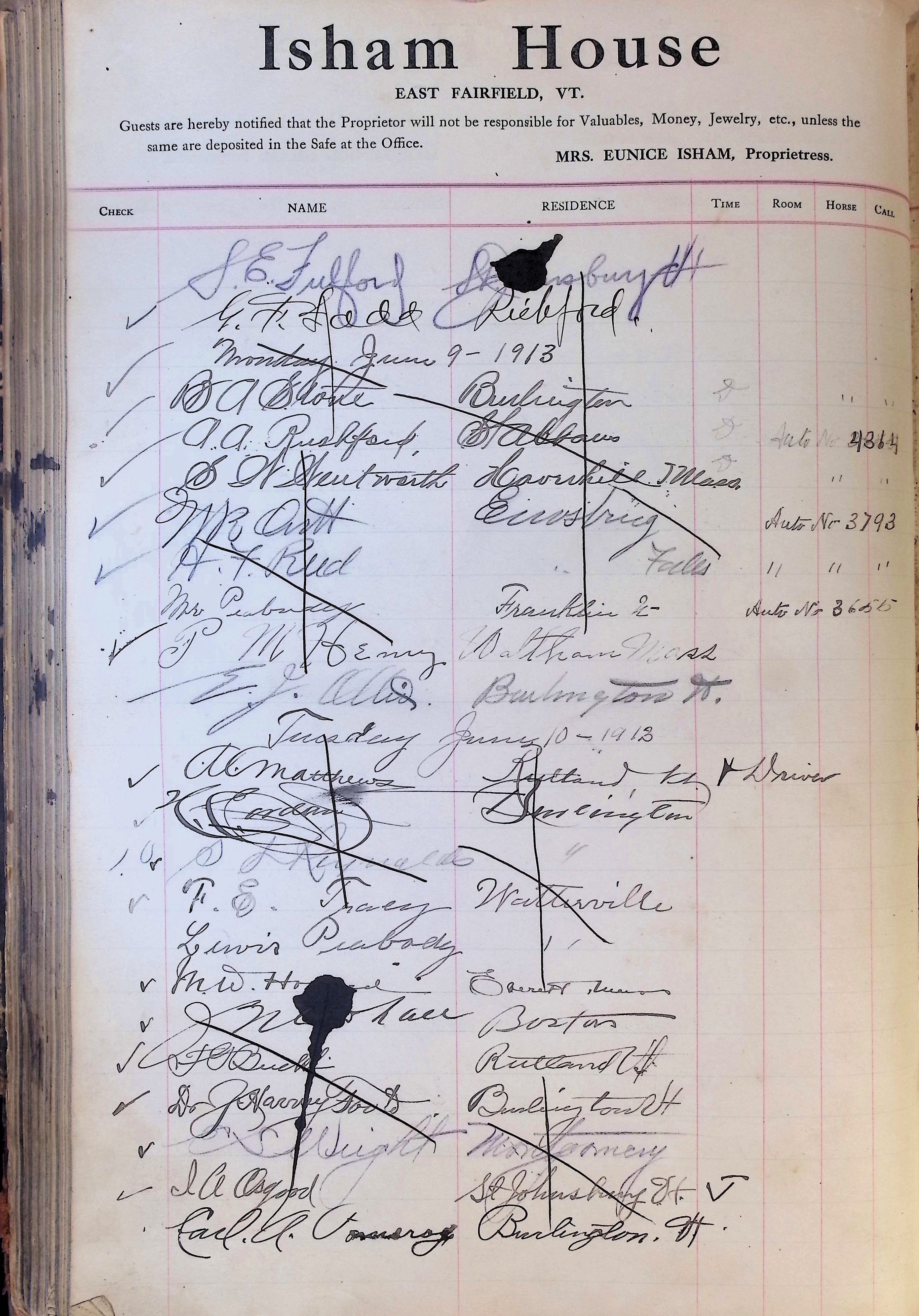 Isham Hotel register Vol. 4, Page 187