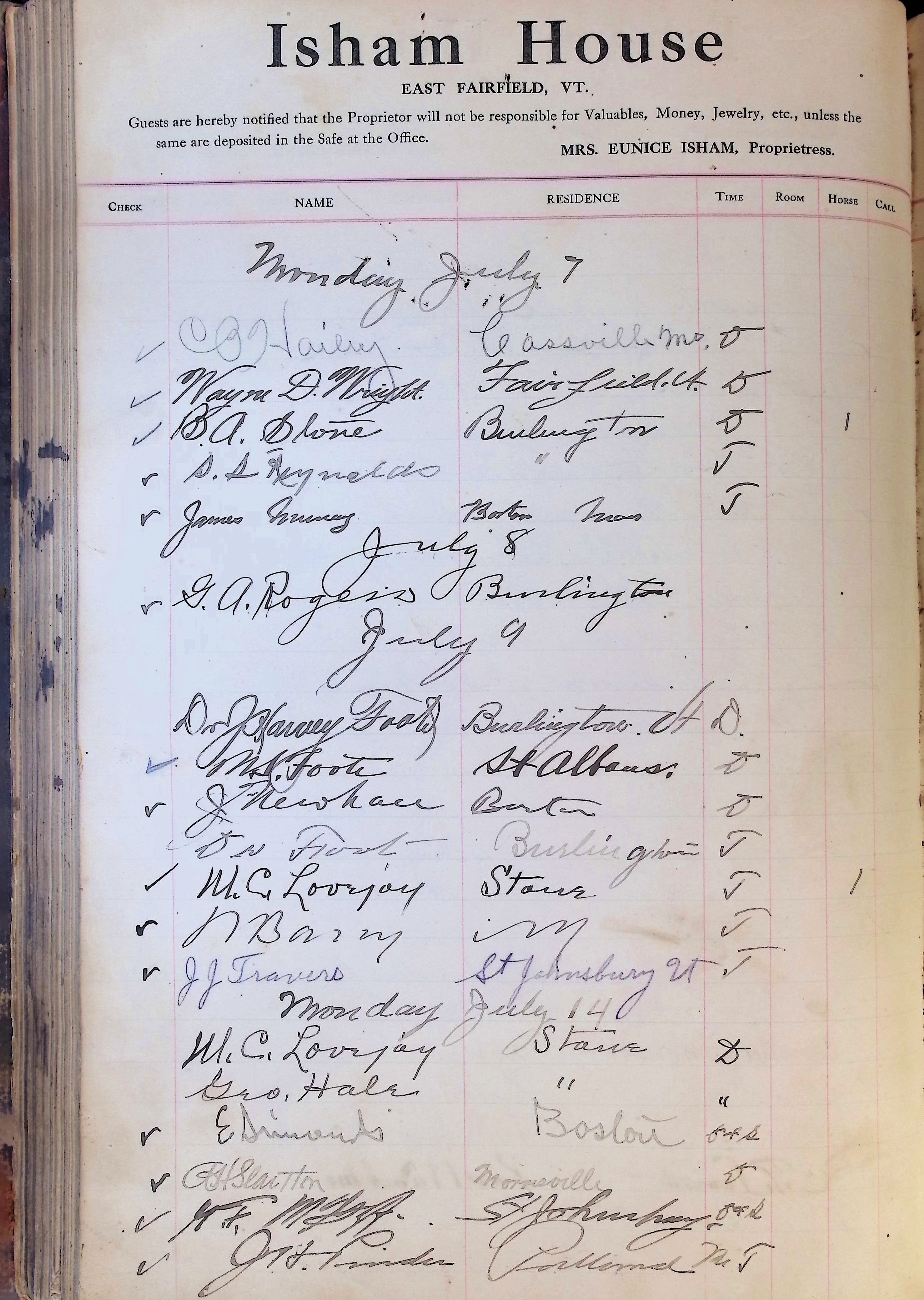 Isham Hotel register Vol. 4, Page 191