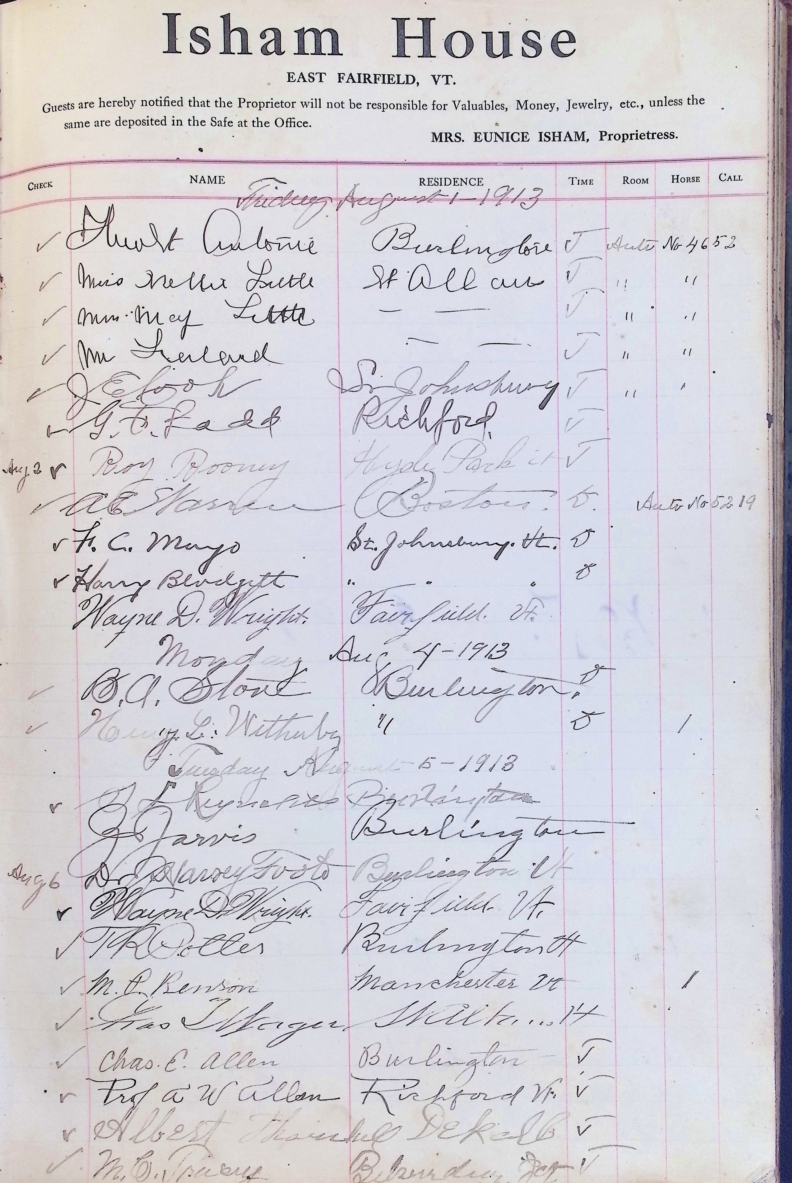 Isham Hotel register Vol. 4, Page 192