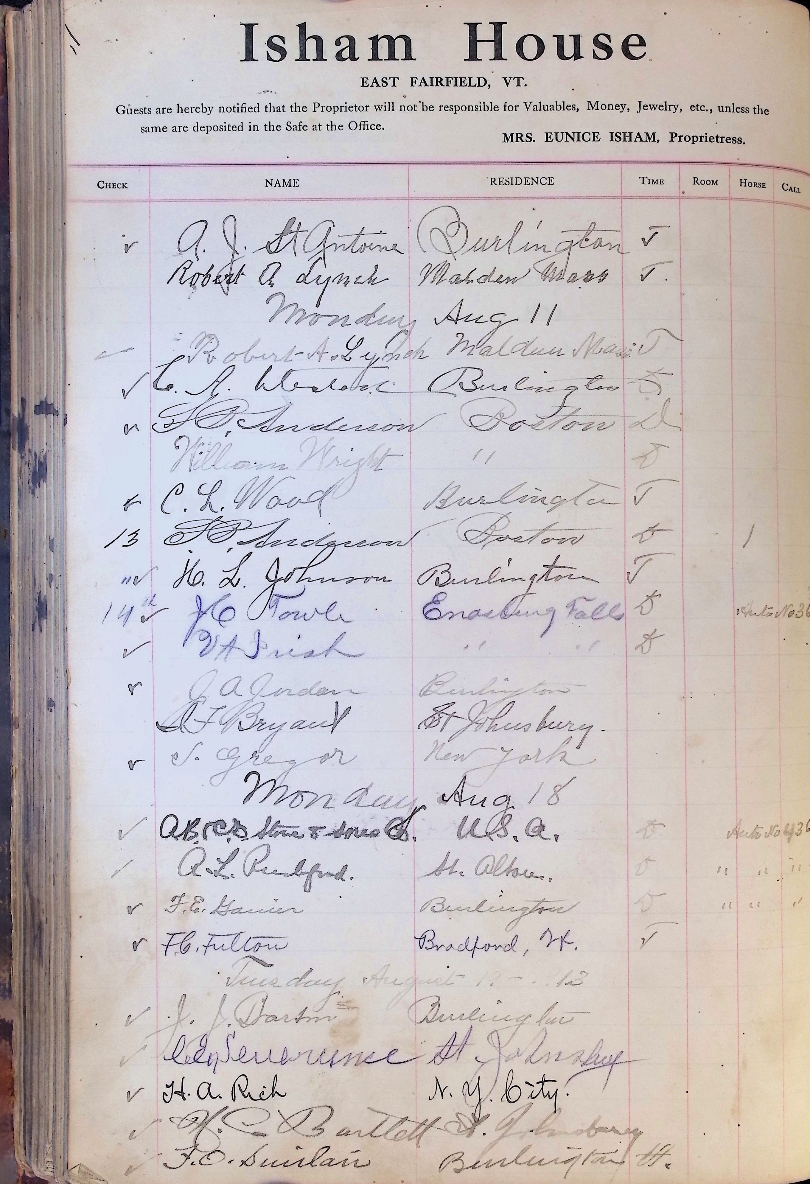 Isham Hotel register Vol. 4, Page 195