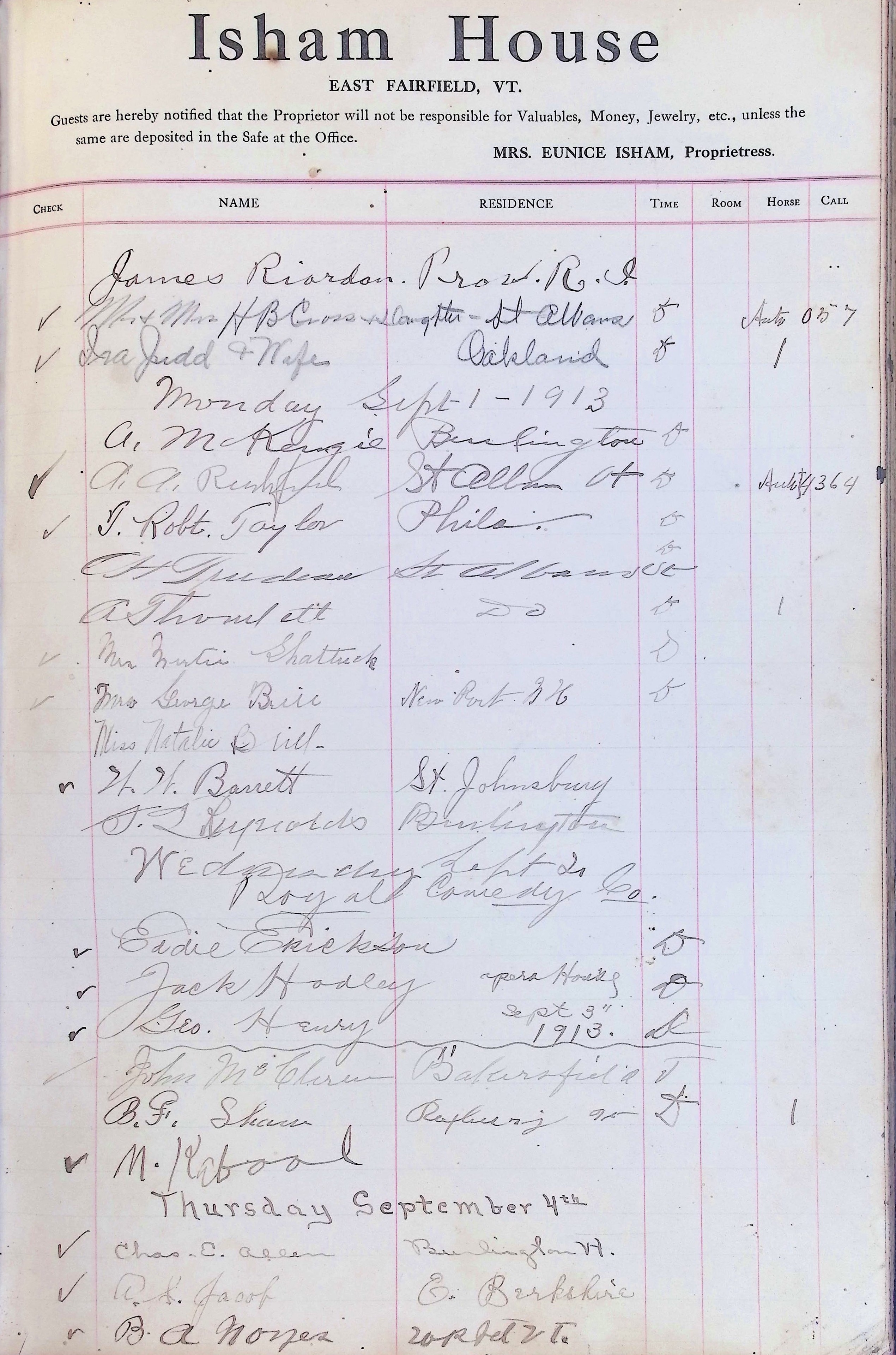 Isham Hotel register Vol. 4, Page 196