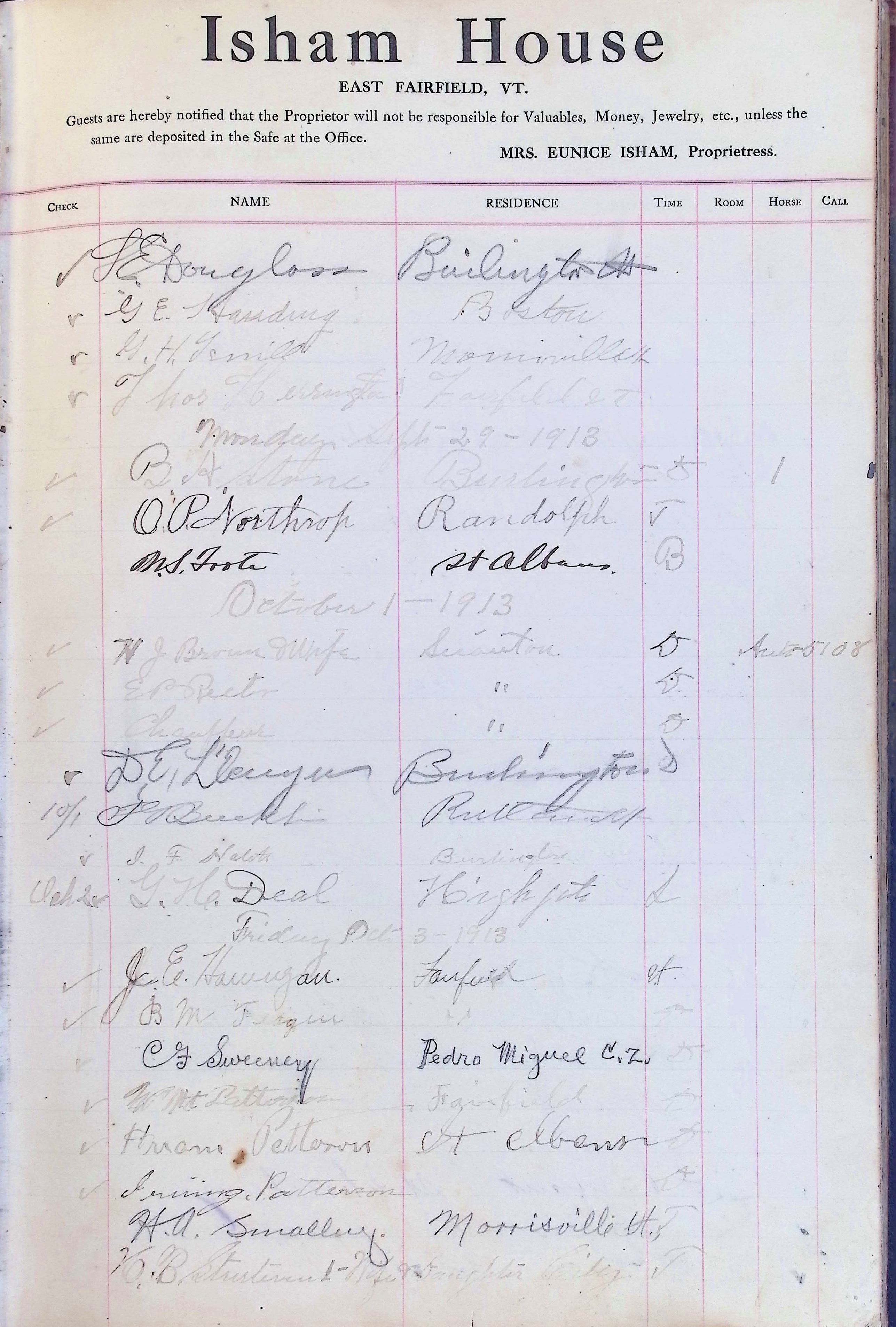 Isham Hotel register Vol. 4, Page 200