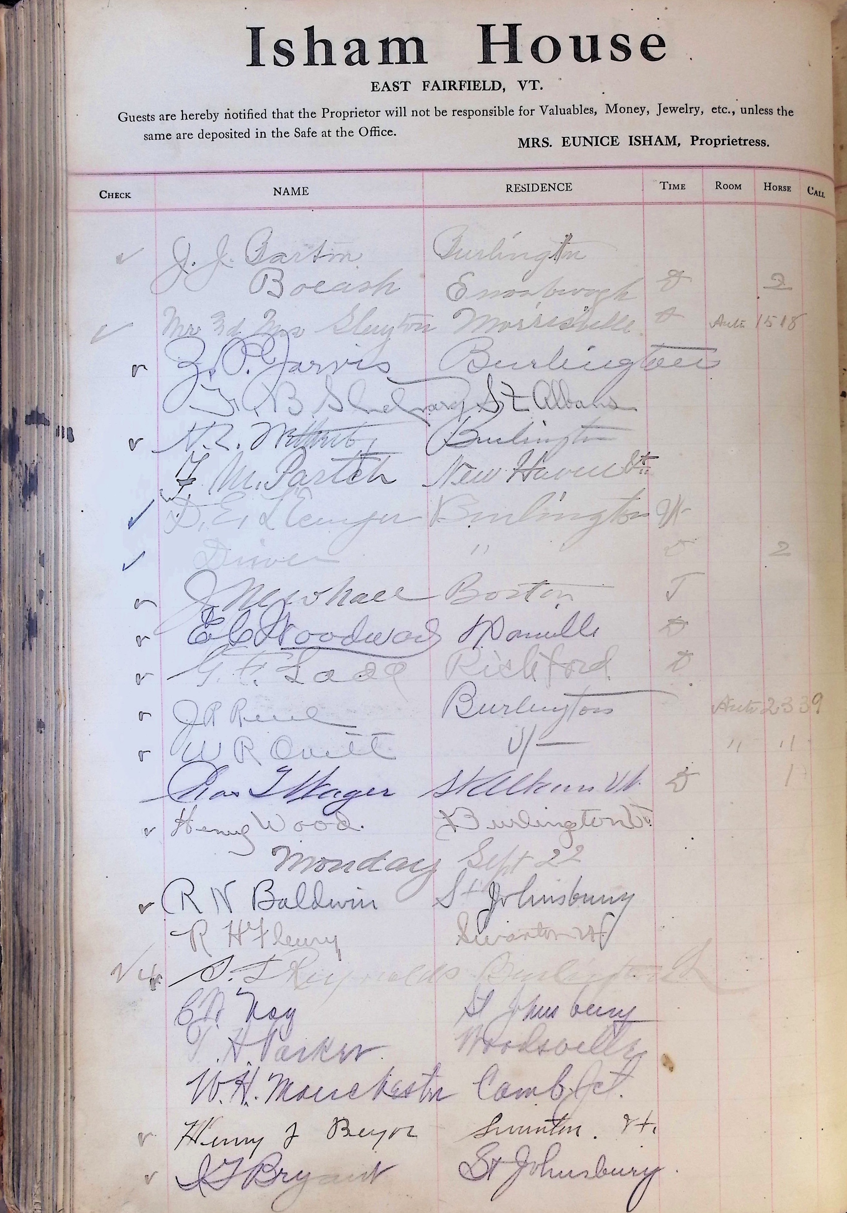 Isham Hotel register Vol. 4, Page 201
