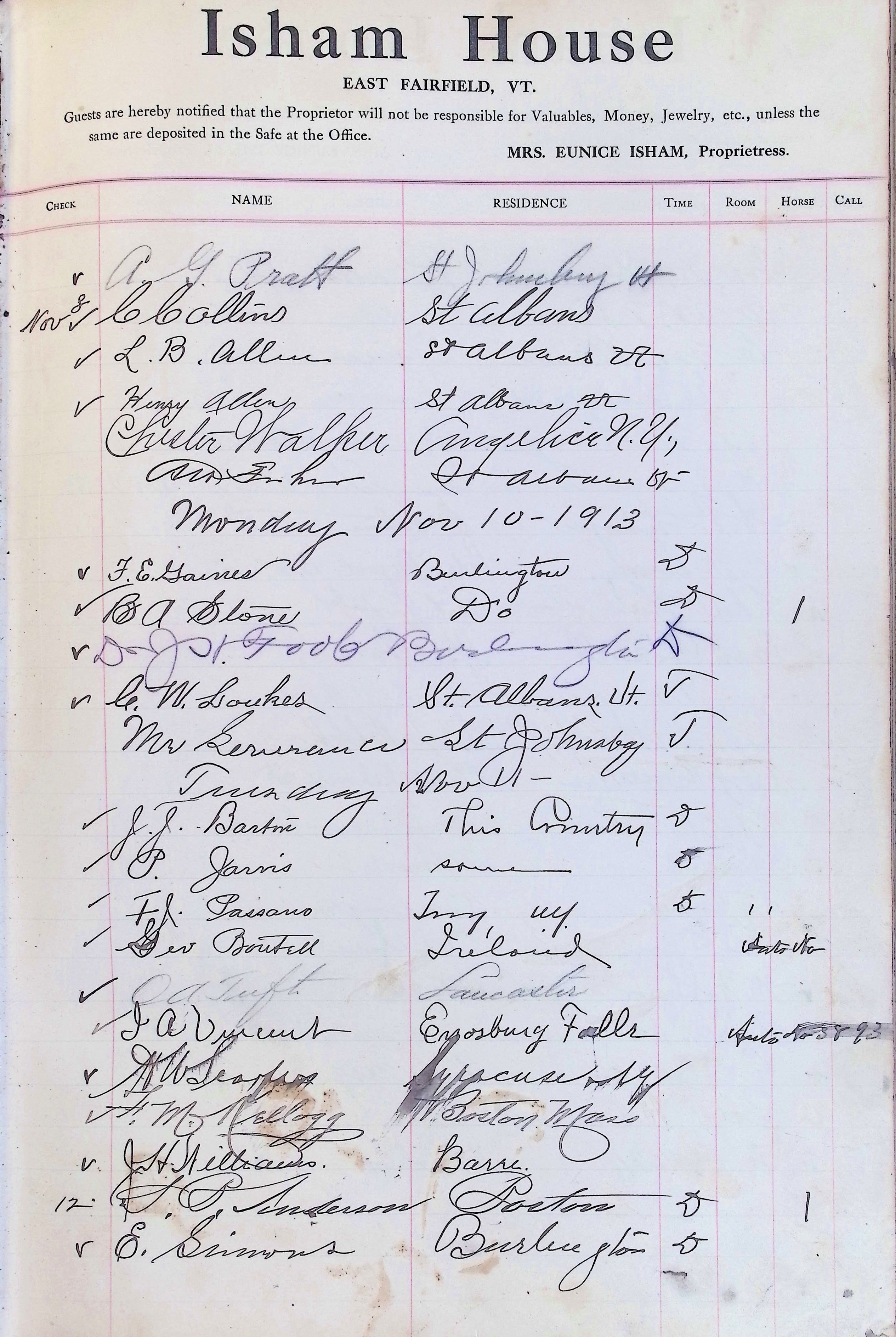 Isham Hotel register Vol. 4, Page 206