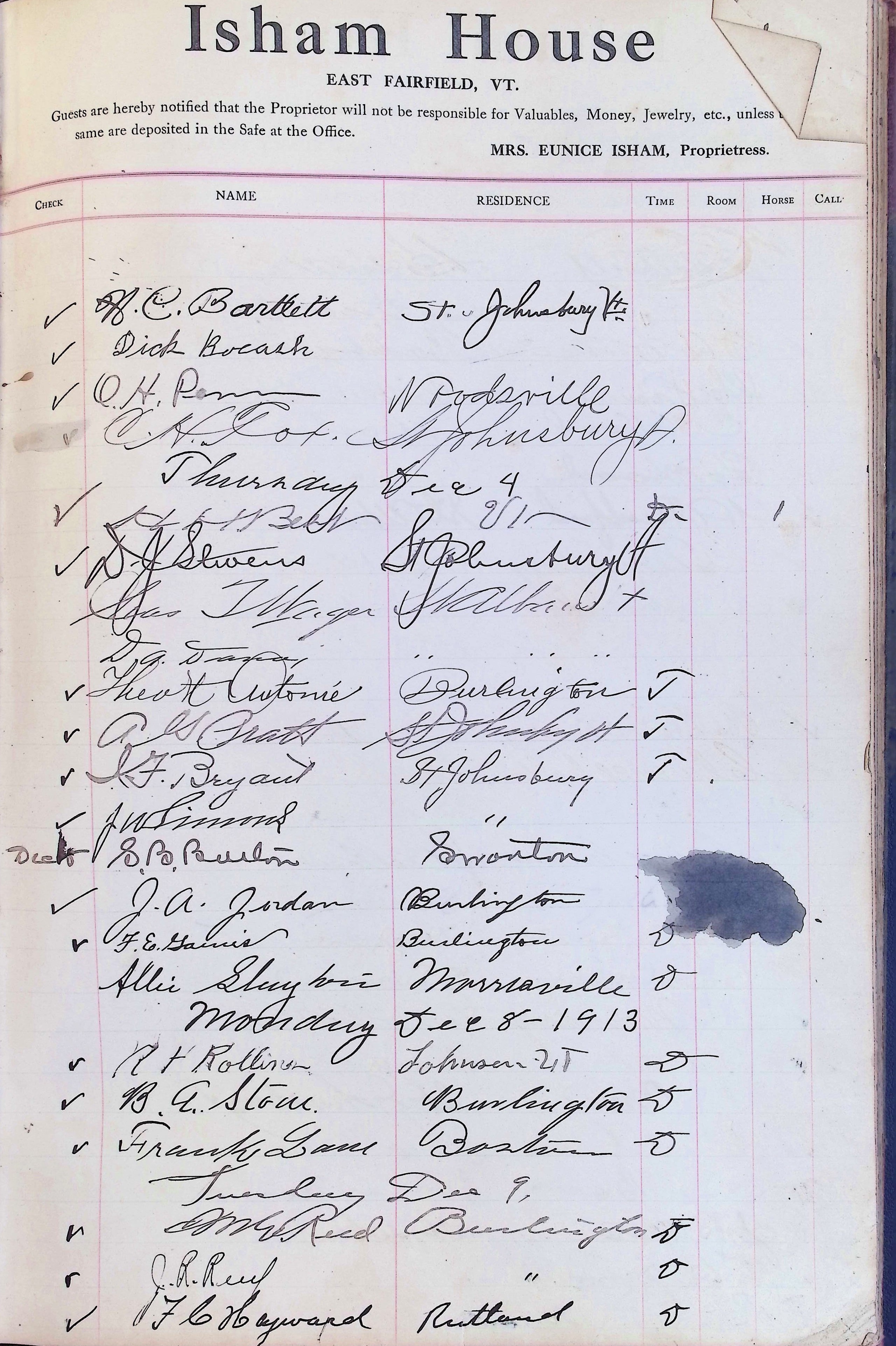 Isham Hotel register Vol. 4, Page 210