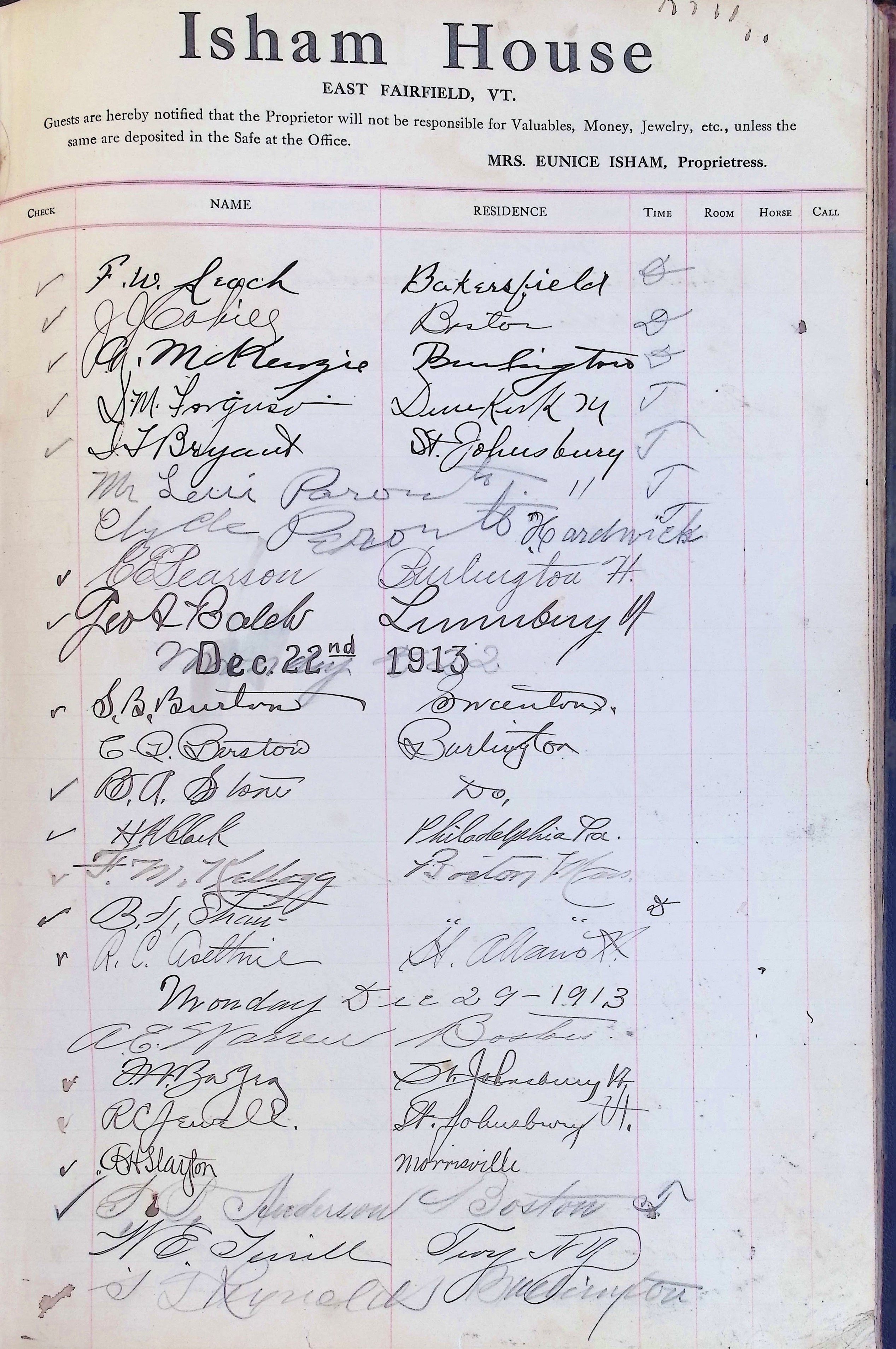 Isham Hotel register Vol. 4, Page 212