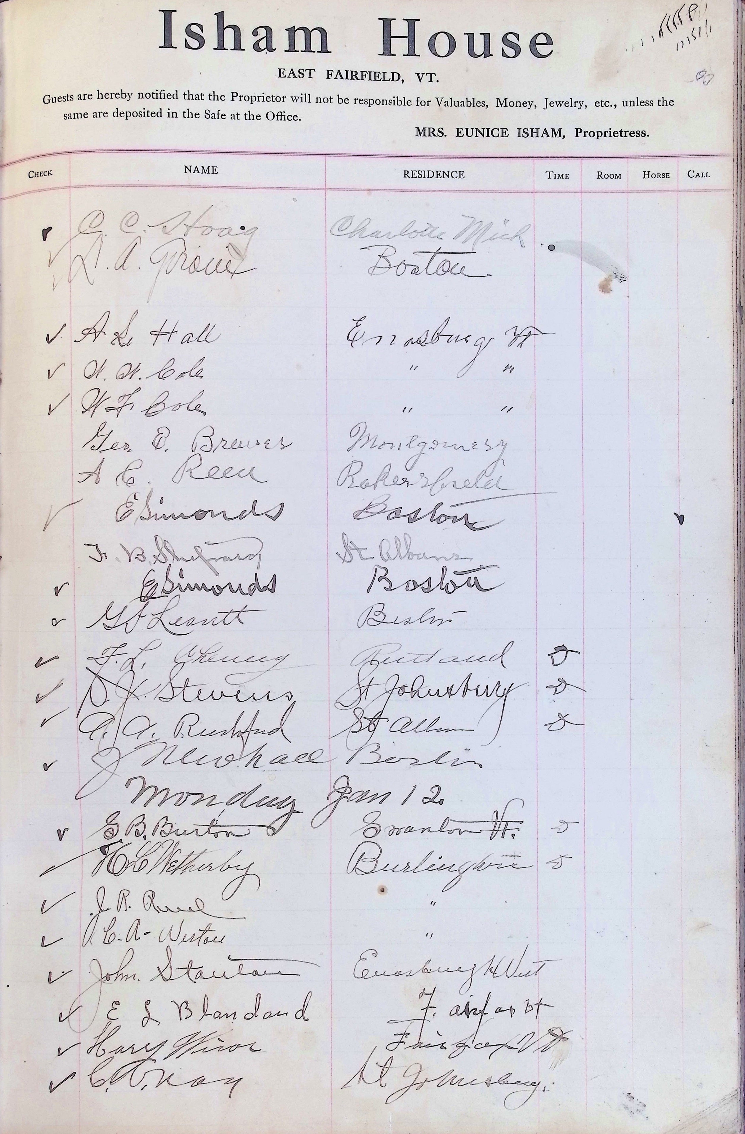 Isham Hotel register Vol. 4, Page 214