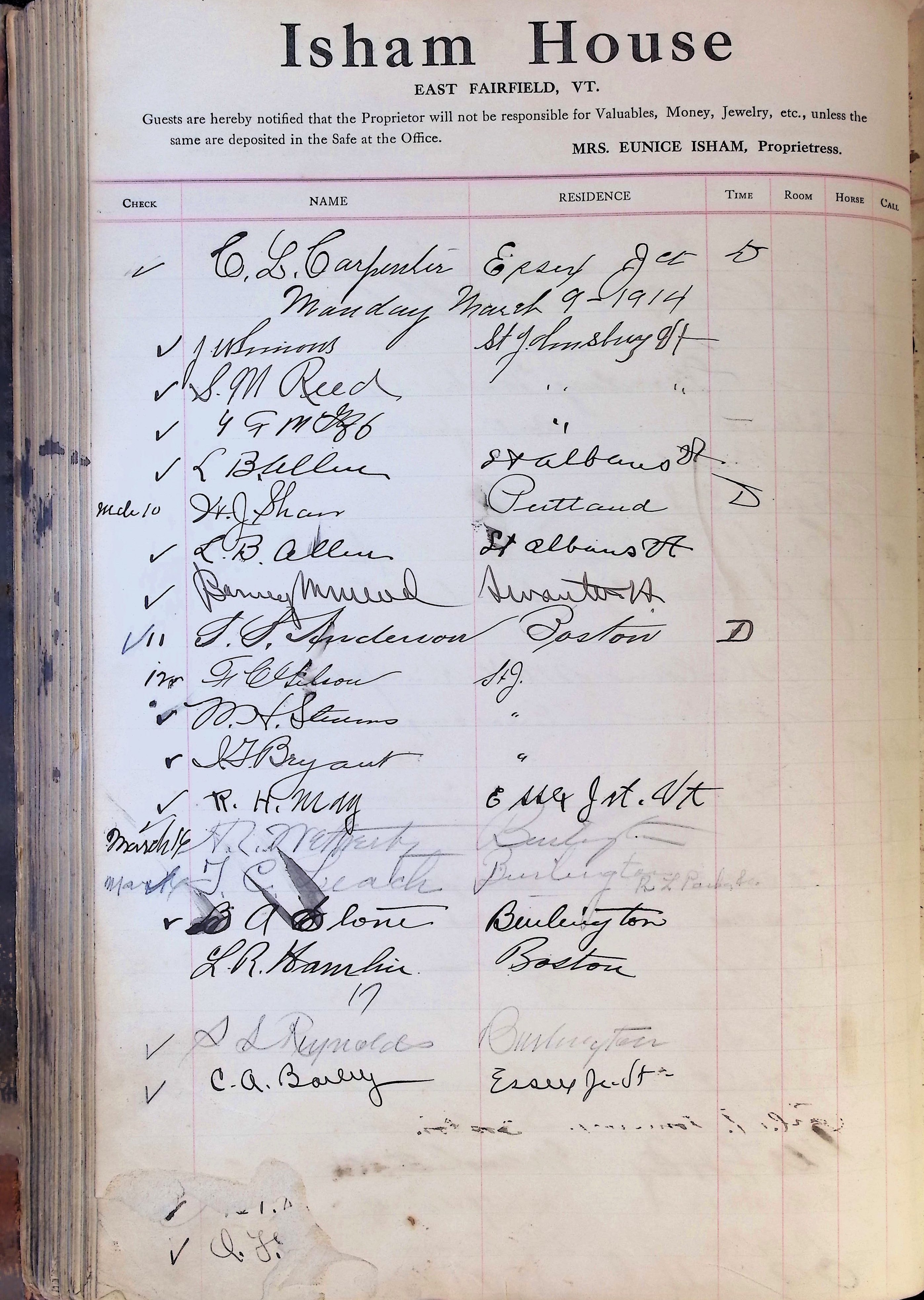 Isham Hotel register Vol. 4, Page 221