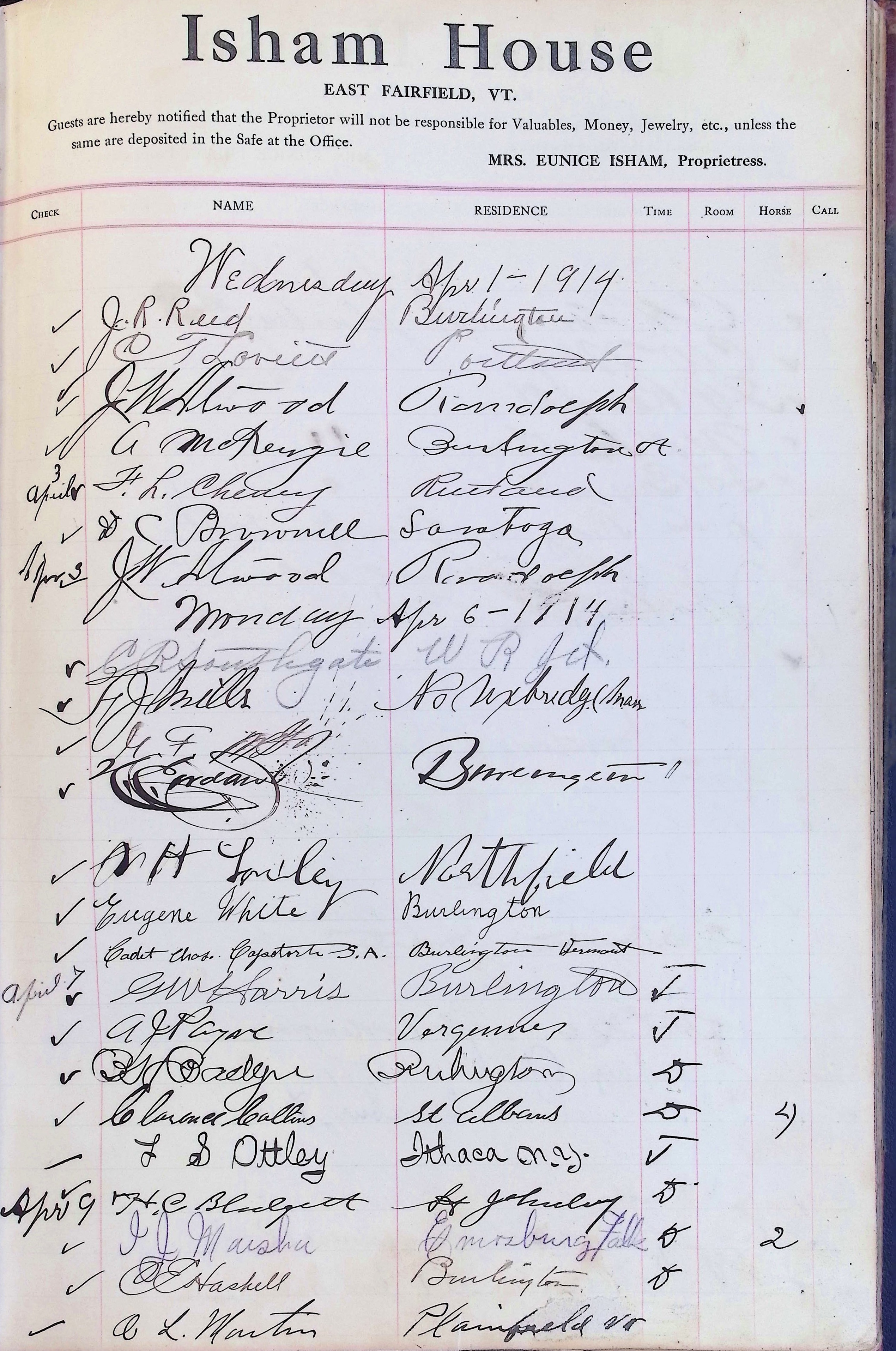 Isham Hotel register Vol. 4, Page 222