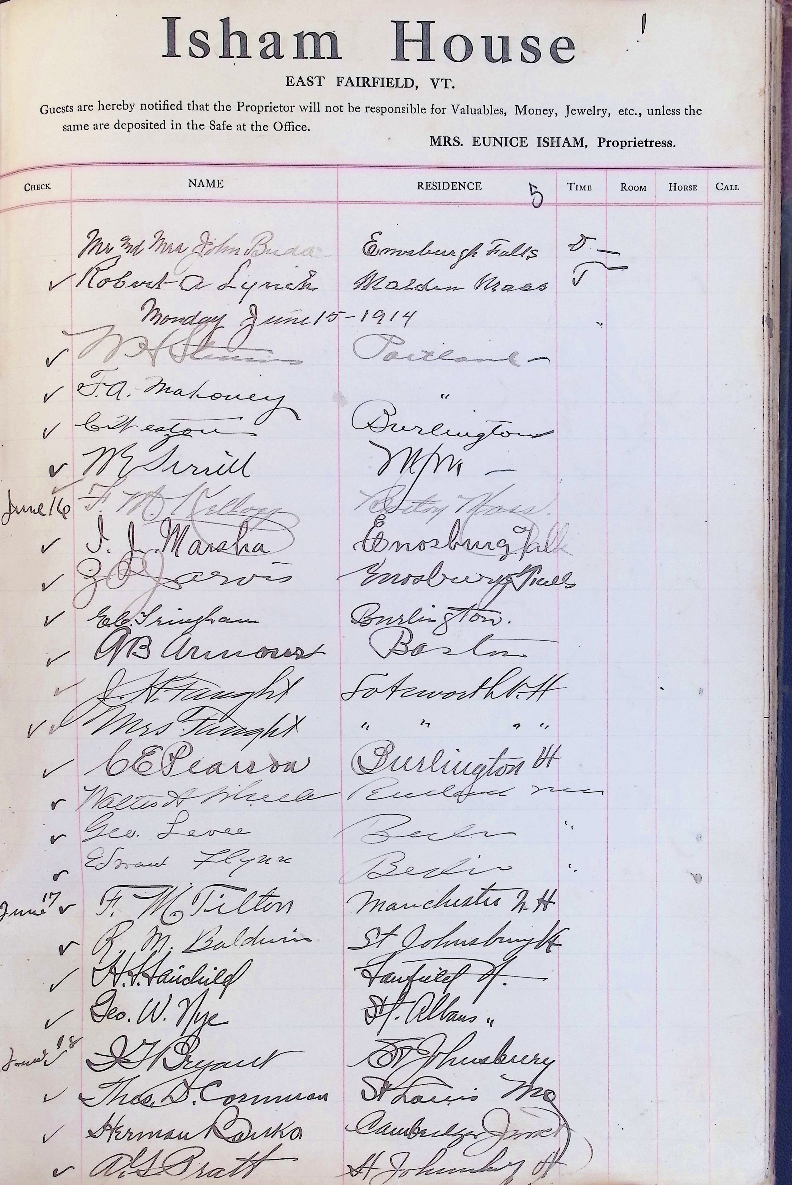 Isham Hotel register Vol. 4, Page 234