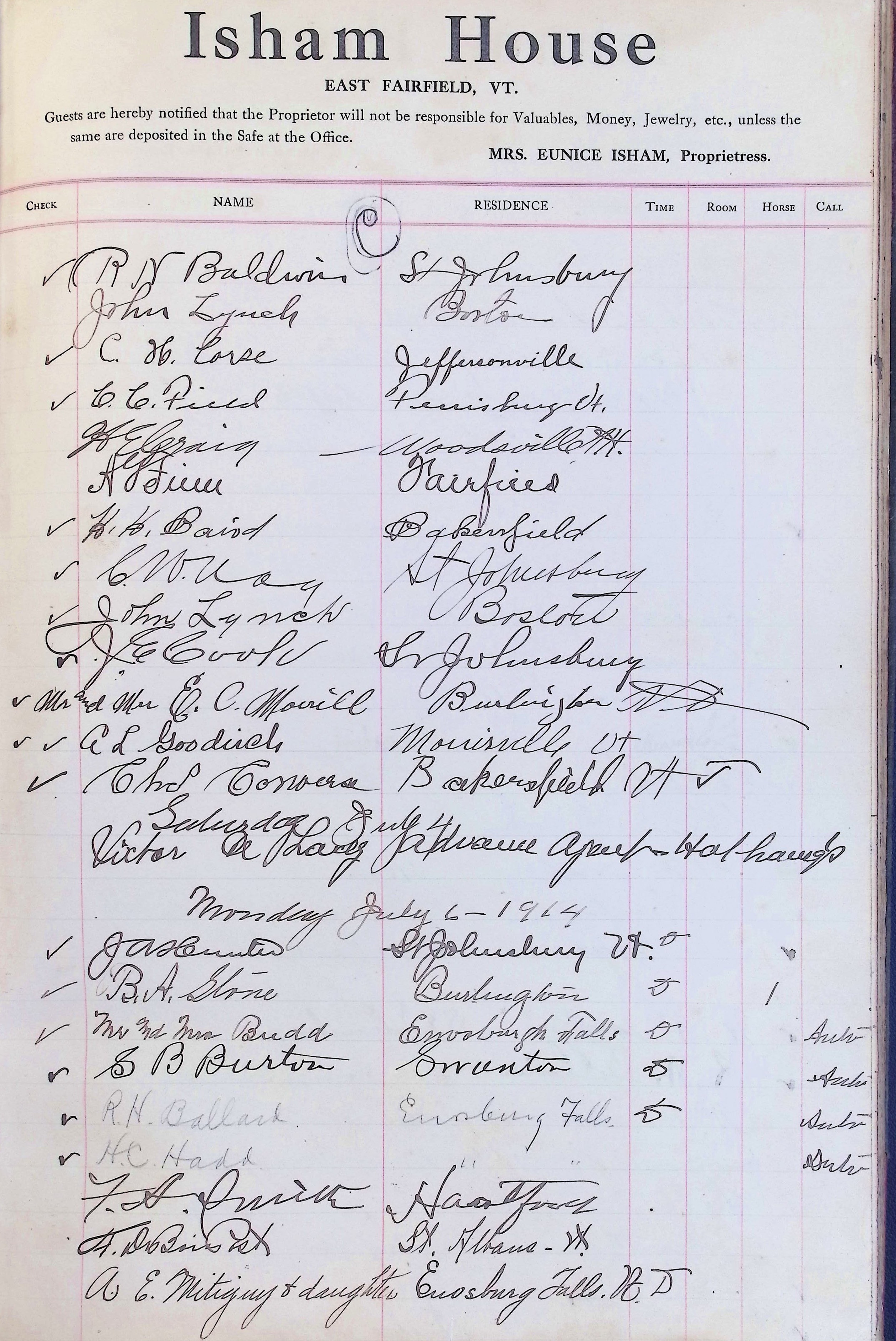 Isham Hotel register Vol. 4, Page 236