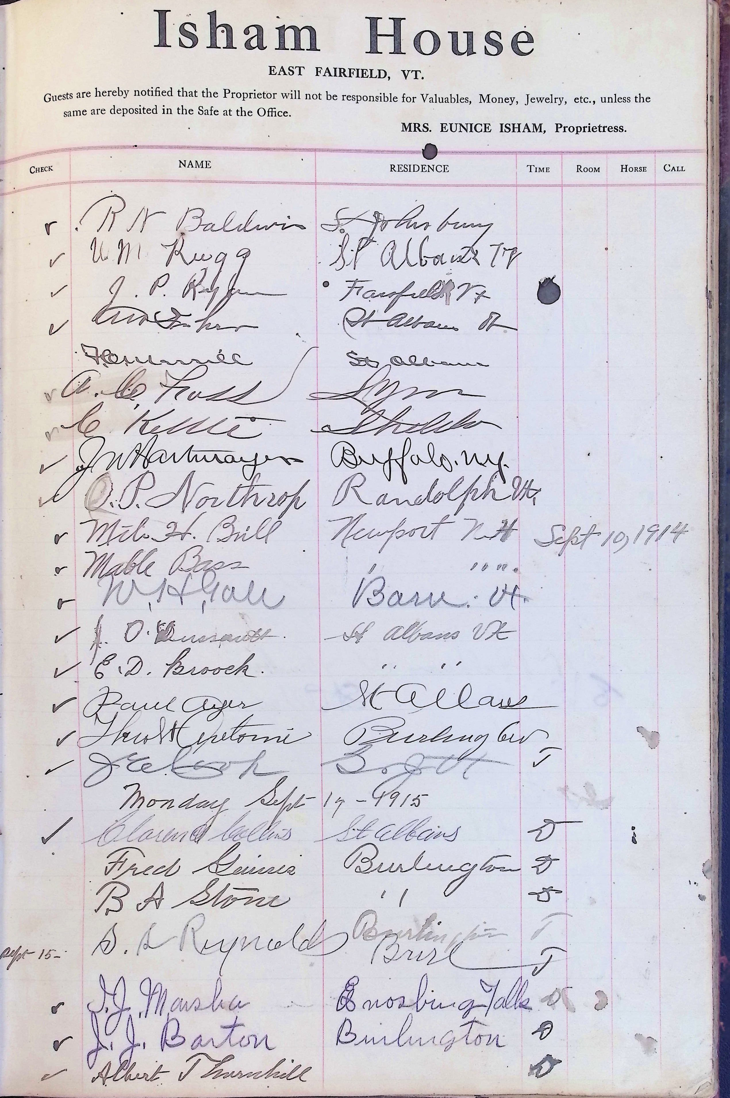 Isham Hotel register Vol. 4, Page 244