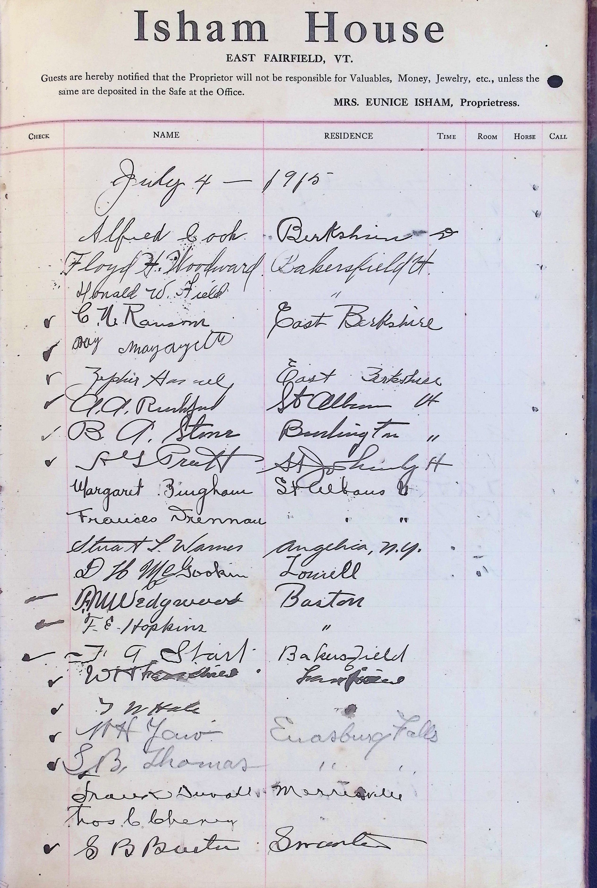 Isham Hotel register Vol. 4, Page 278