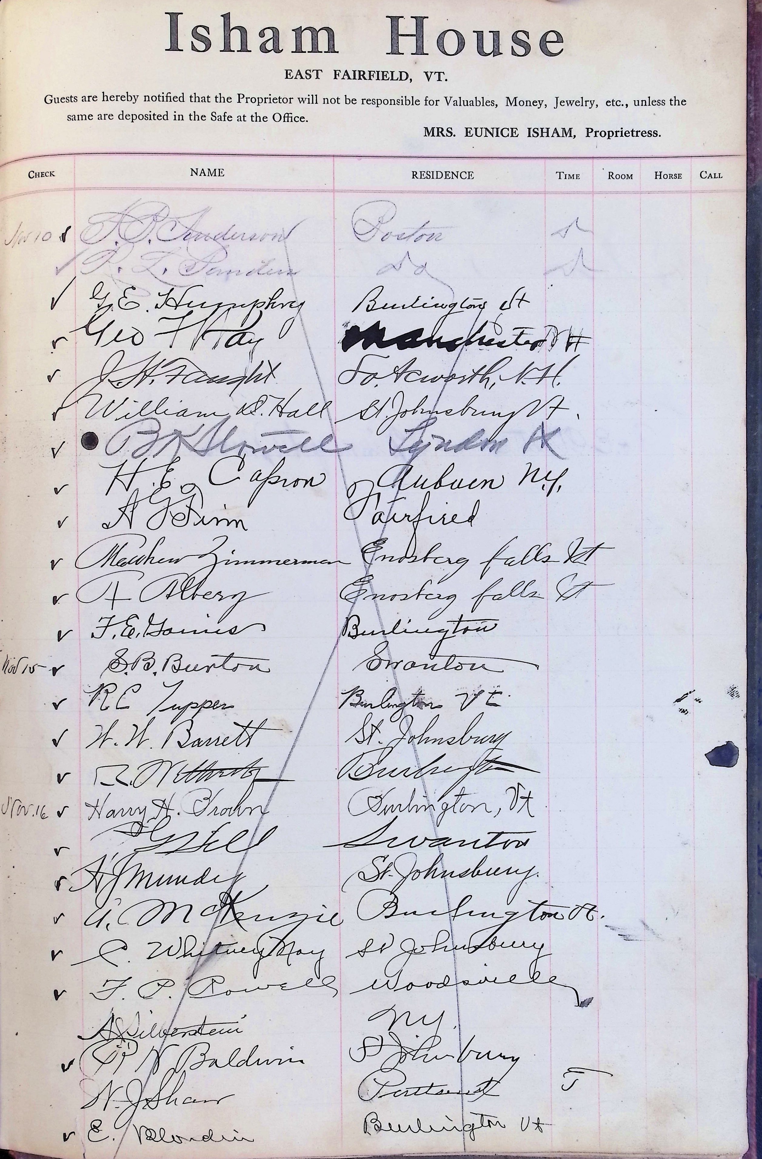 Isham Hotel register Vol. 4, Page 290